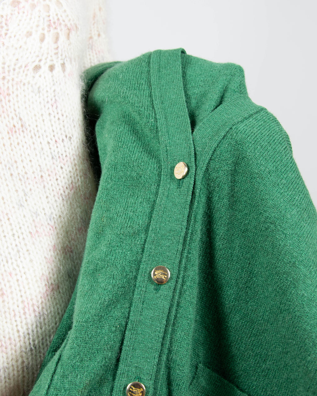 Ciemnozielony wełniany (wełna jagnięca) kardigan Burrberys - M