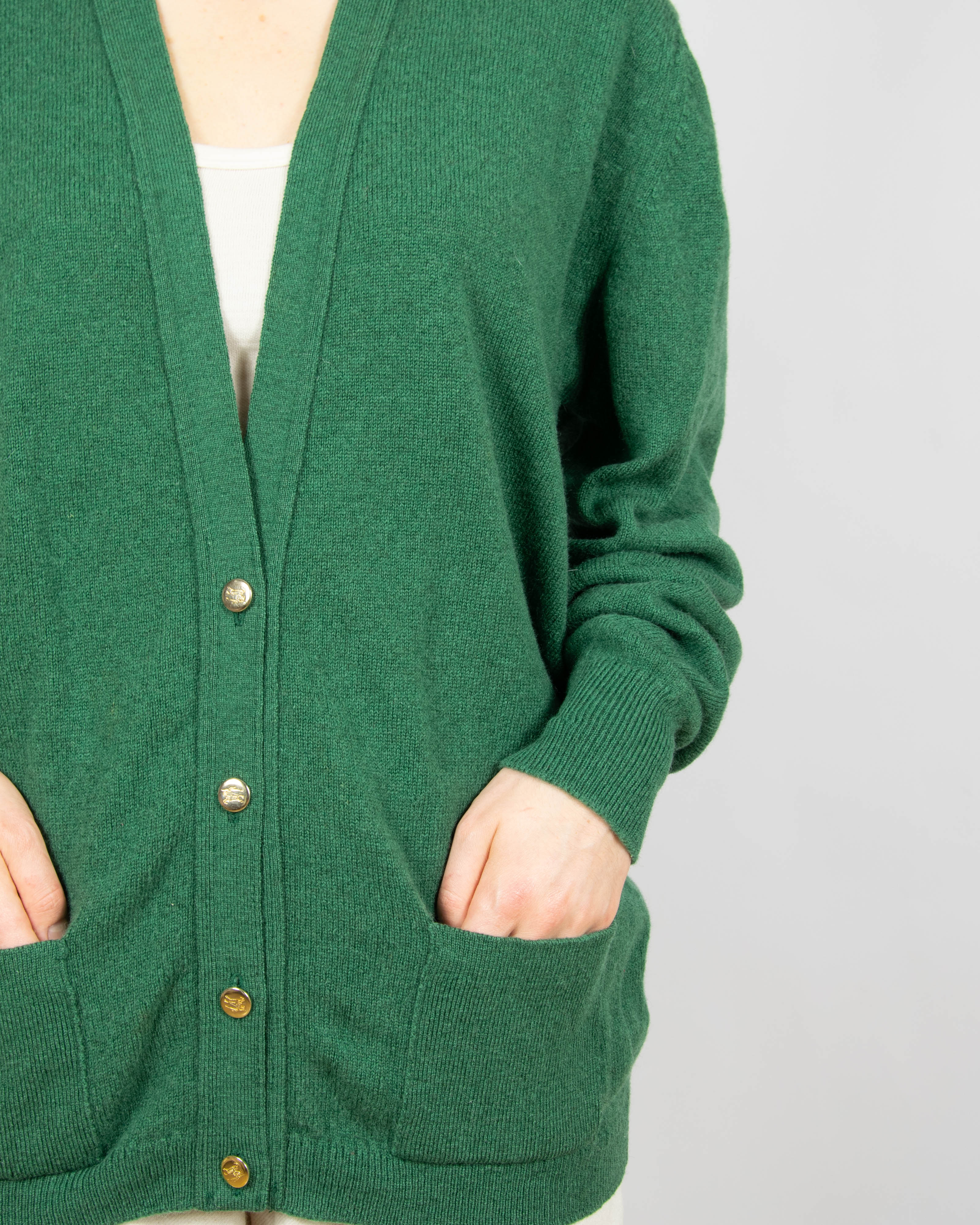 Ciemnozielony wełniany (wełna jagnięca) kardigan Burrberys - M