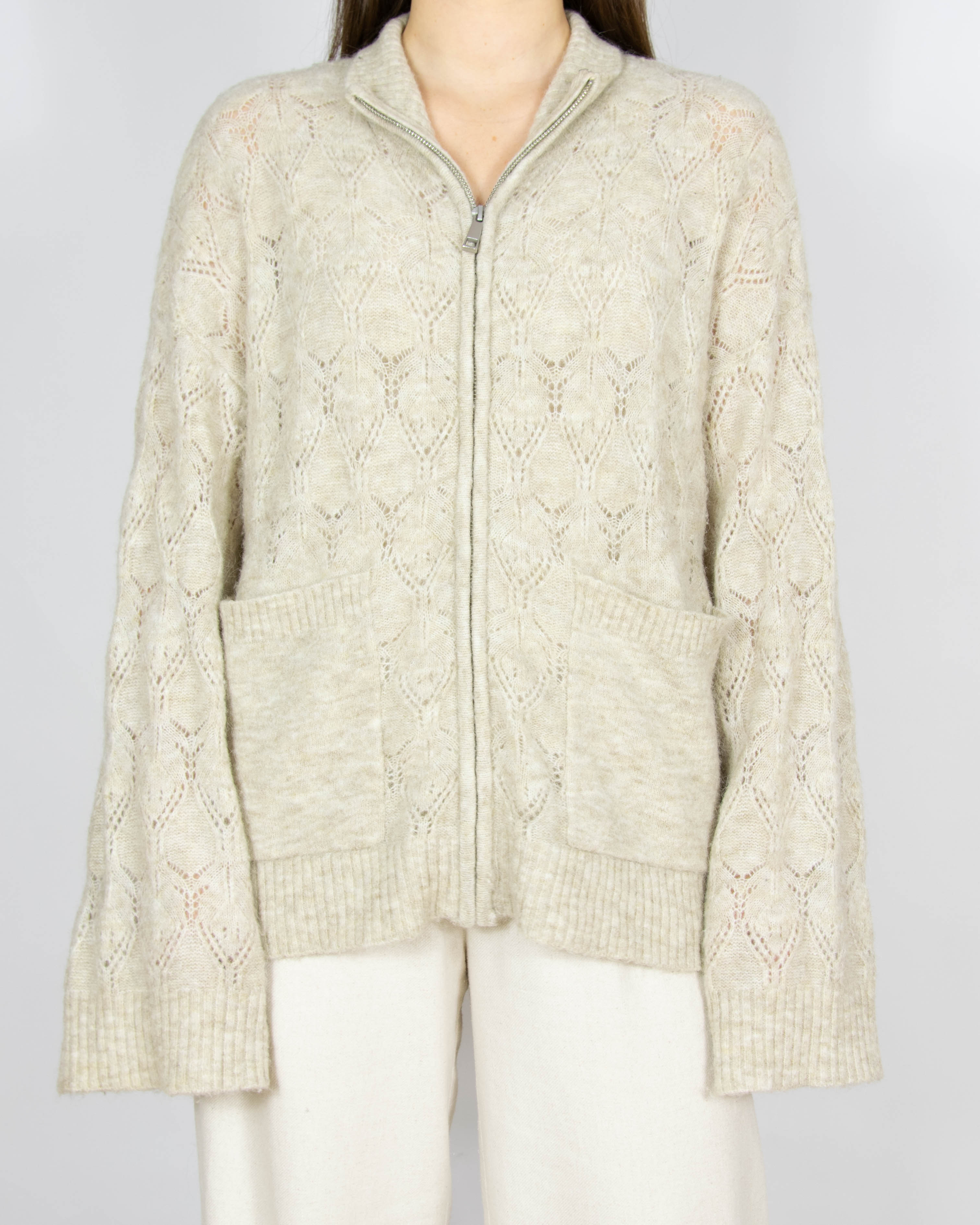 Beżowa ażurowa bluza z wełną i alpaką MSCH Copenhagen - L/XL