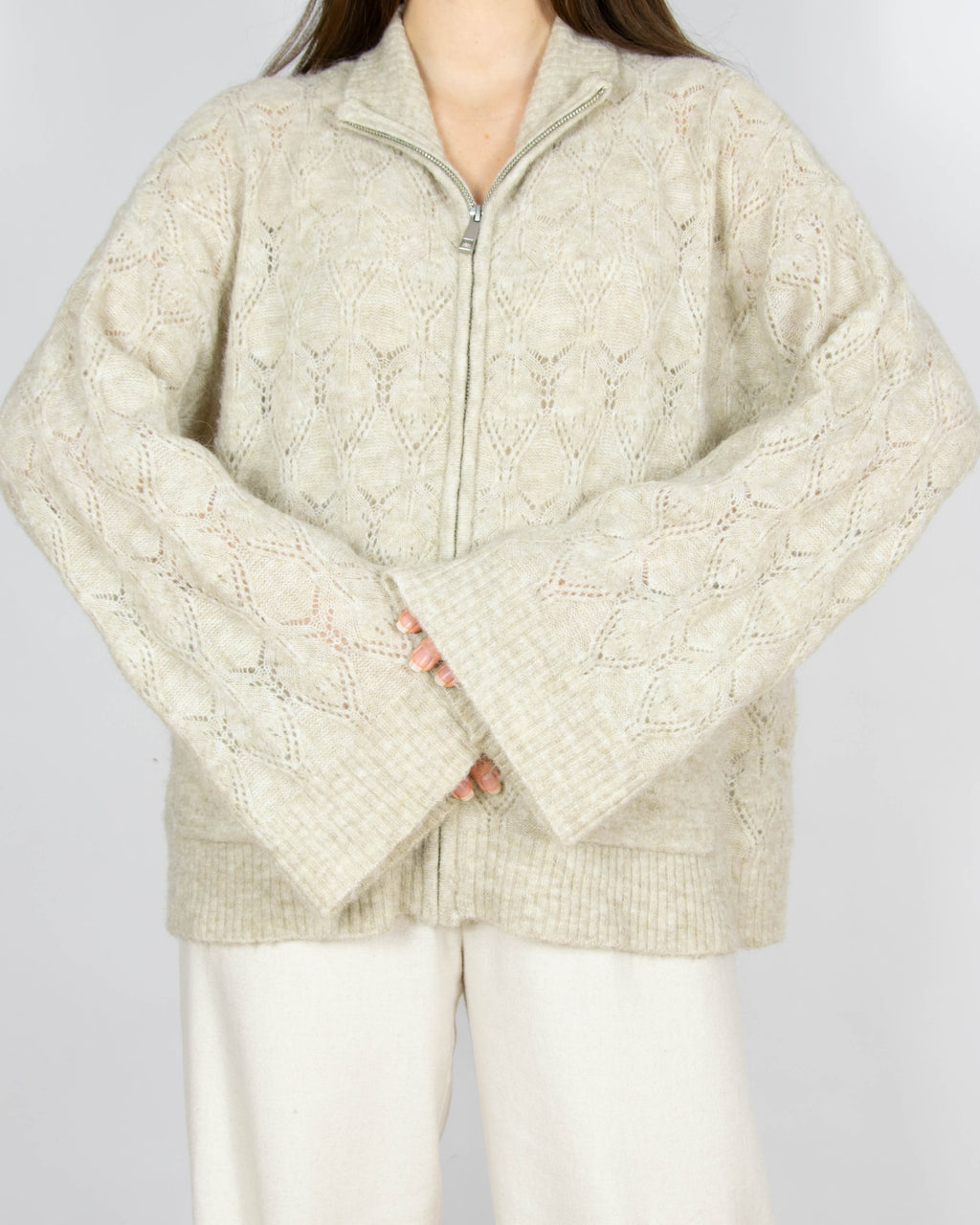 Beżowa ażurowa bluza z wełną i alpaką MSCH Copenhagen - L/XL