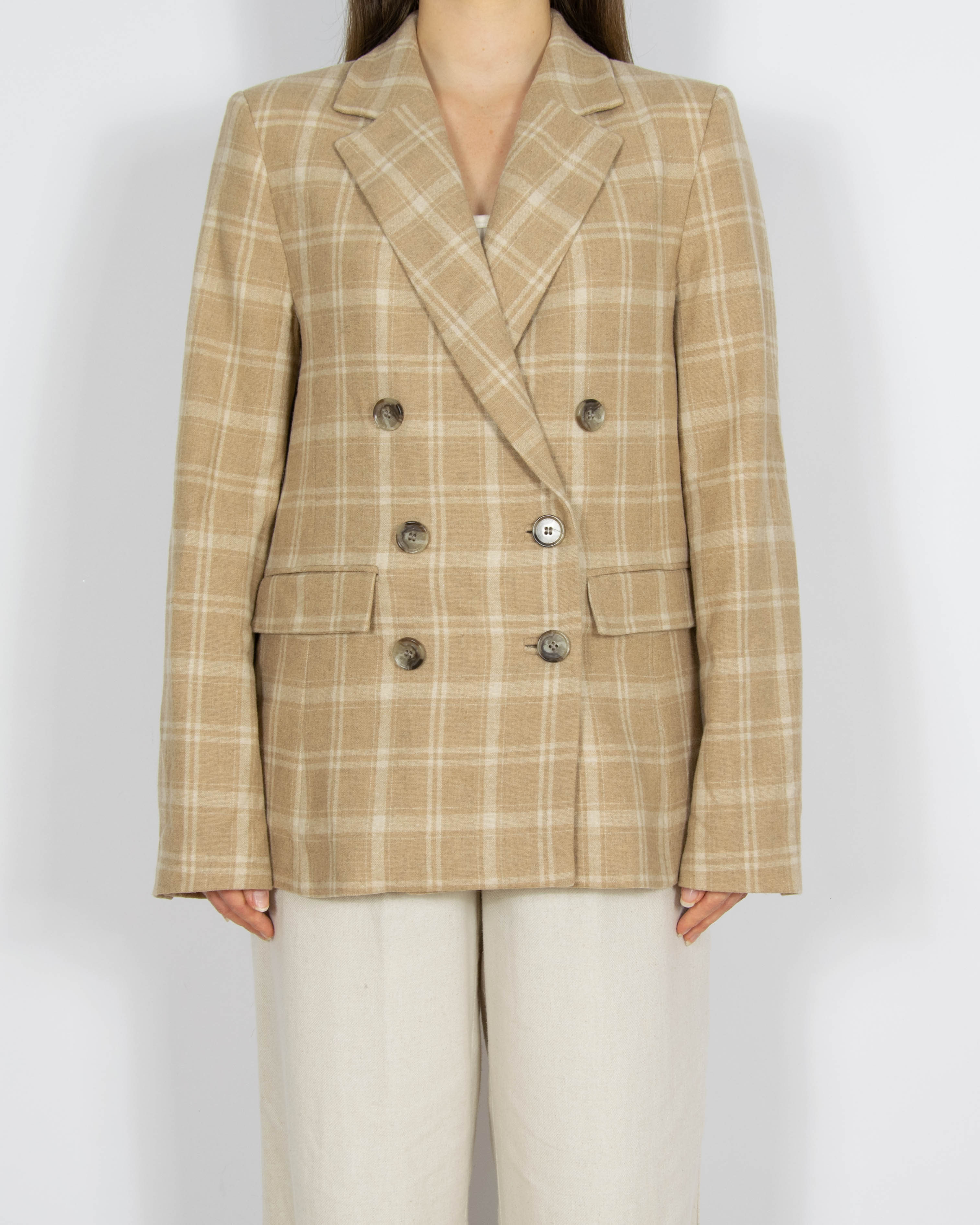 Beżowa wełniana marynarka dwurzędowa & other stories