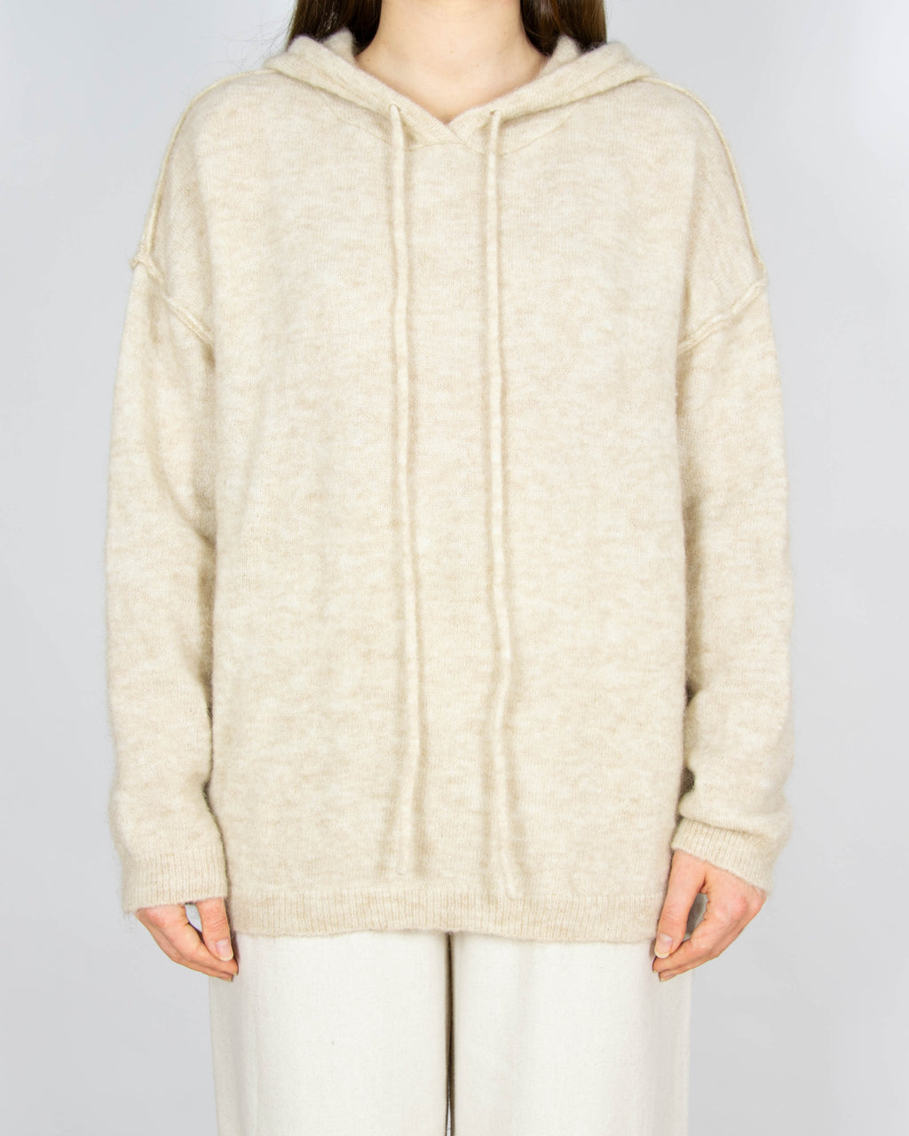 Beżowa wełniana (kid moher + wełna) bluza z kapturem RAH Oslo - XL
