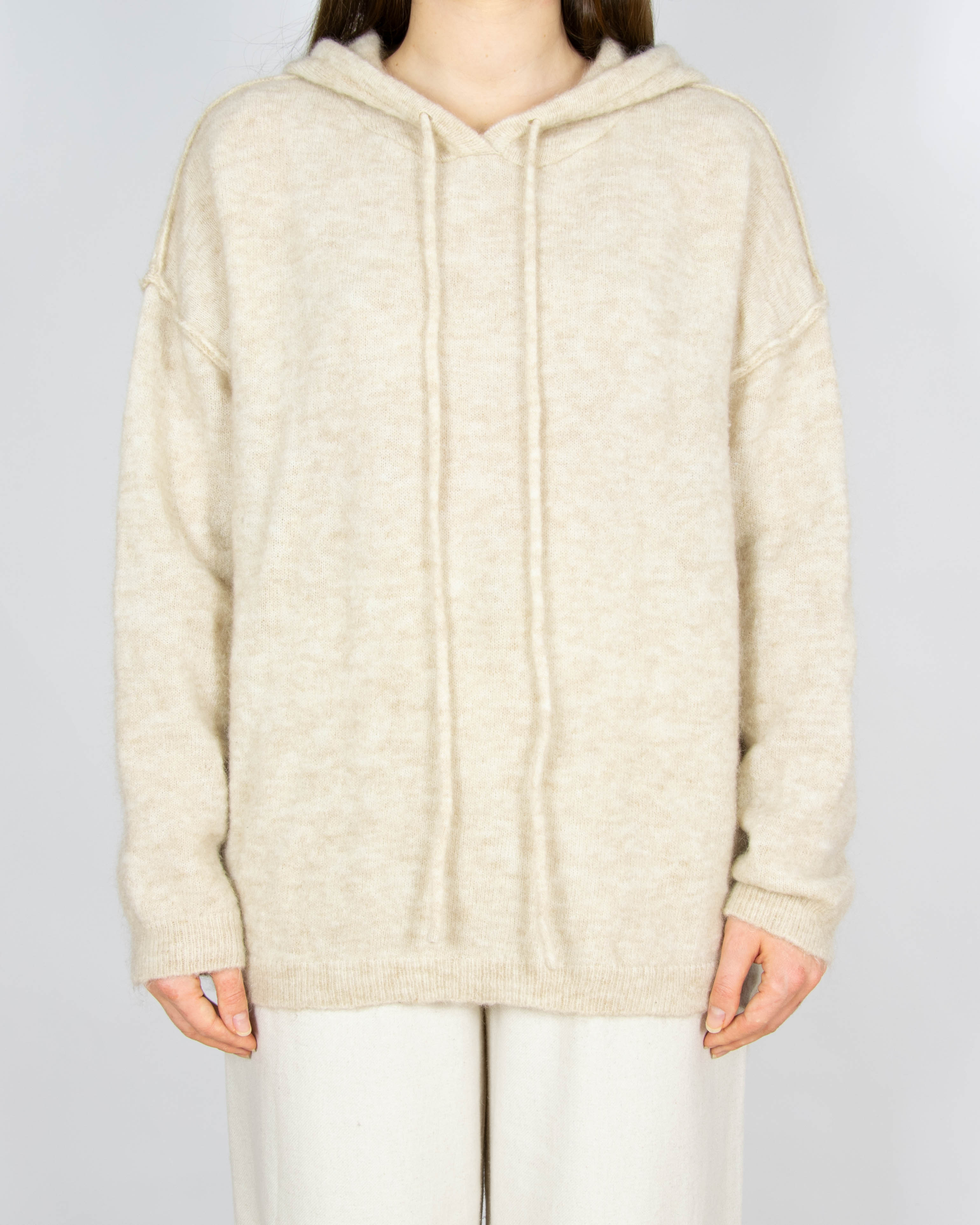 Beżowa wełniana (kid moher + wełna) bluza z kapturem RAH Oslo - XL