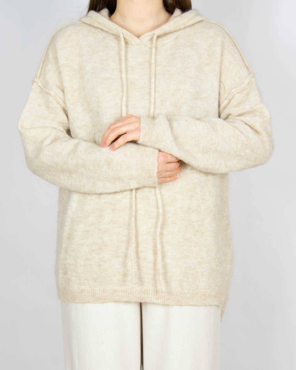 Beżowa wełniana (kid moher + wełna) bluza z kapturem RAH Oslo - XL