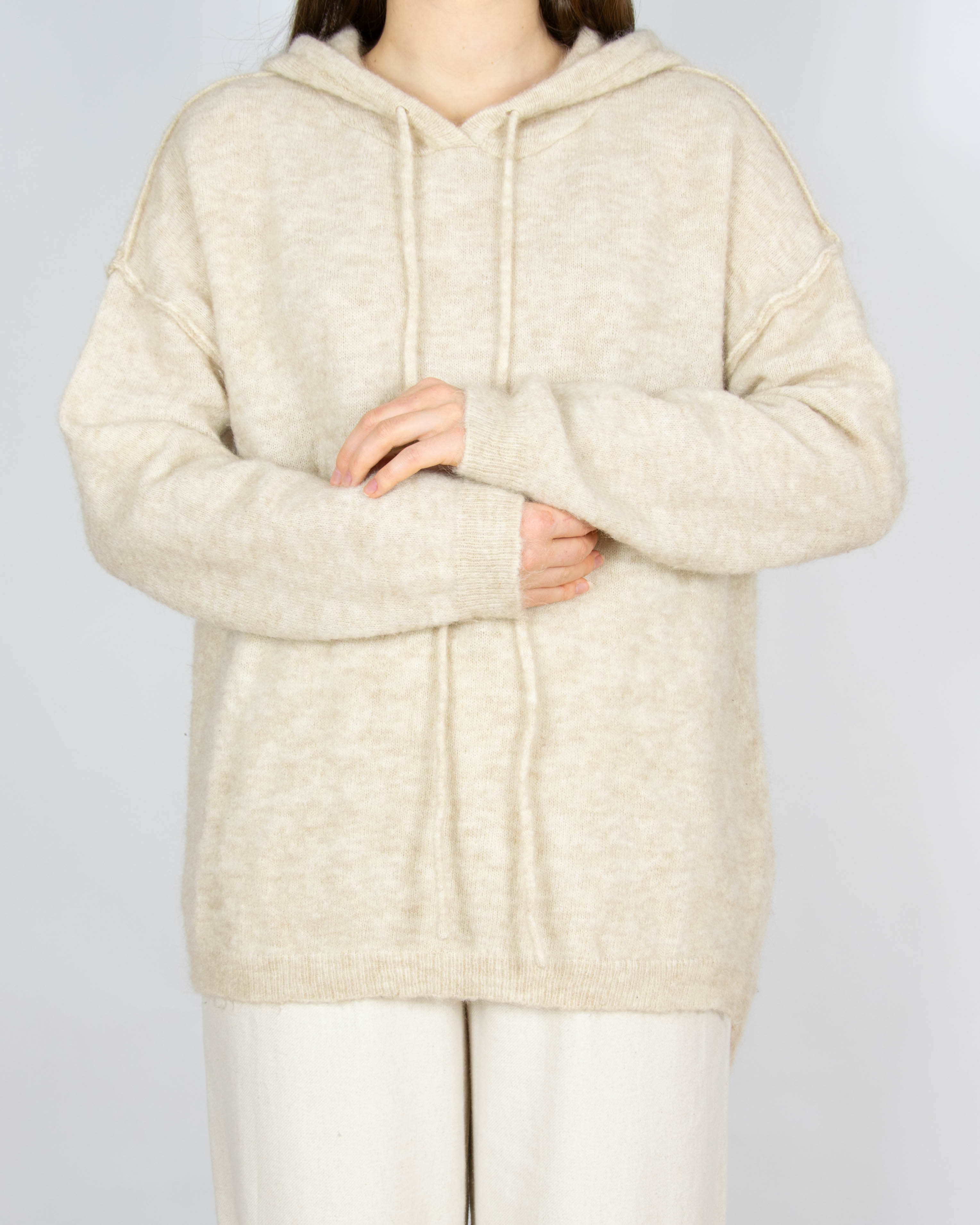 Beżowa wełniana (kid moher + wełna) bluza z kapturem RAH Oslo - XL
