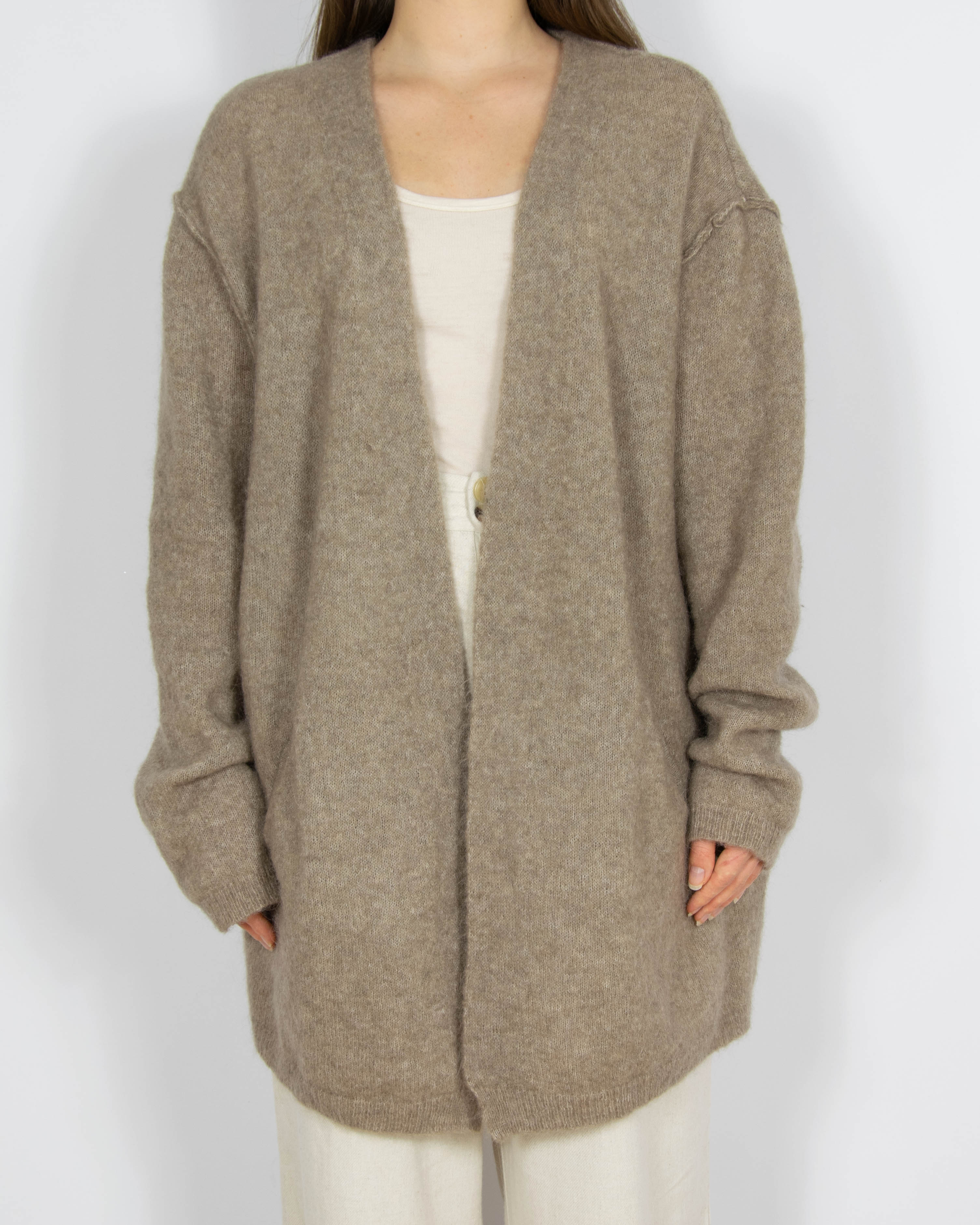 Beżowy wełniany (kid moher + merino) kardigan Florence Design - L