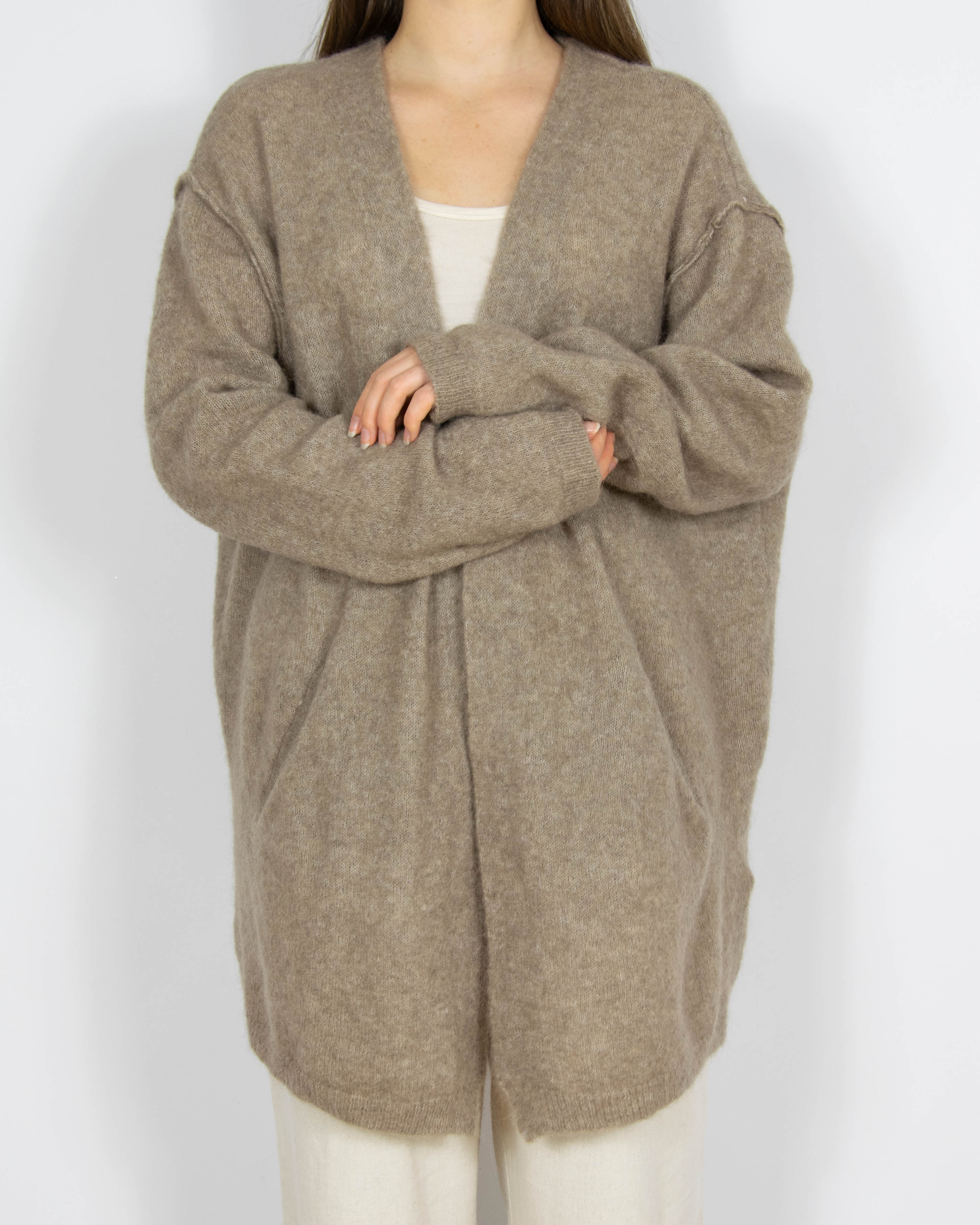 Beżowy wełniany (kid moher + merino) kardigan Florence Design - L