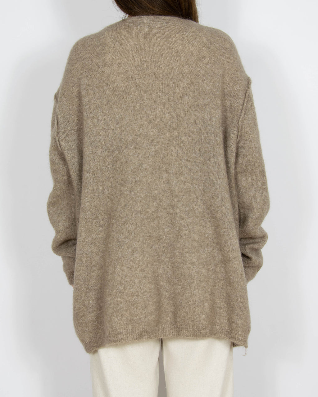 Beżowy wełniany (kid moher + merino) kardigan Florence Design - L