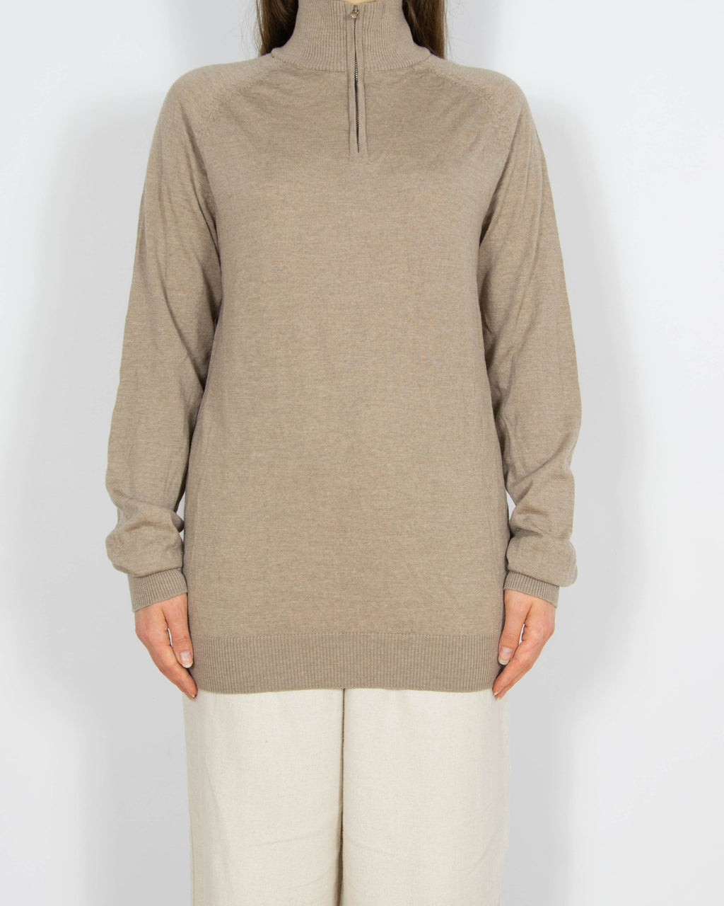 Beżowy welniany (merino) zapinany sweter Dressmann - M