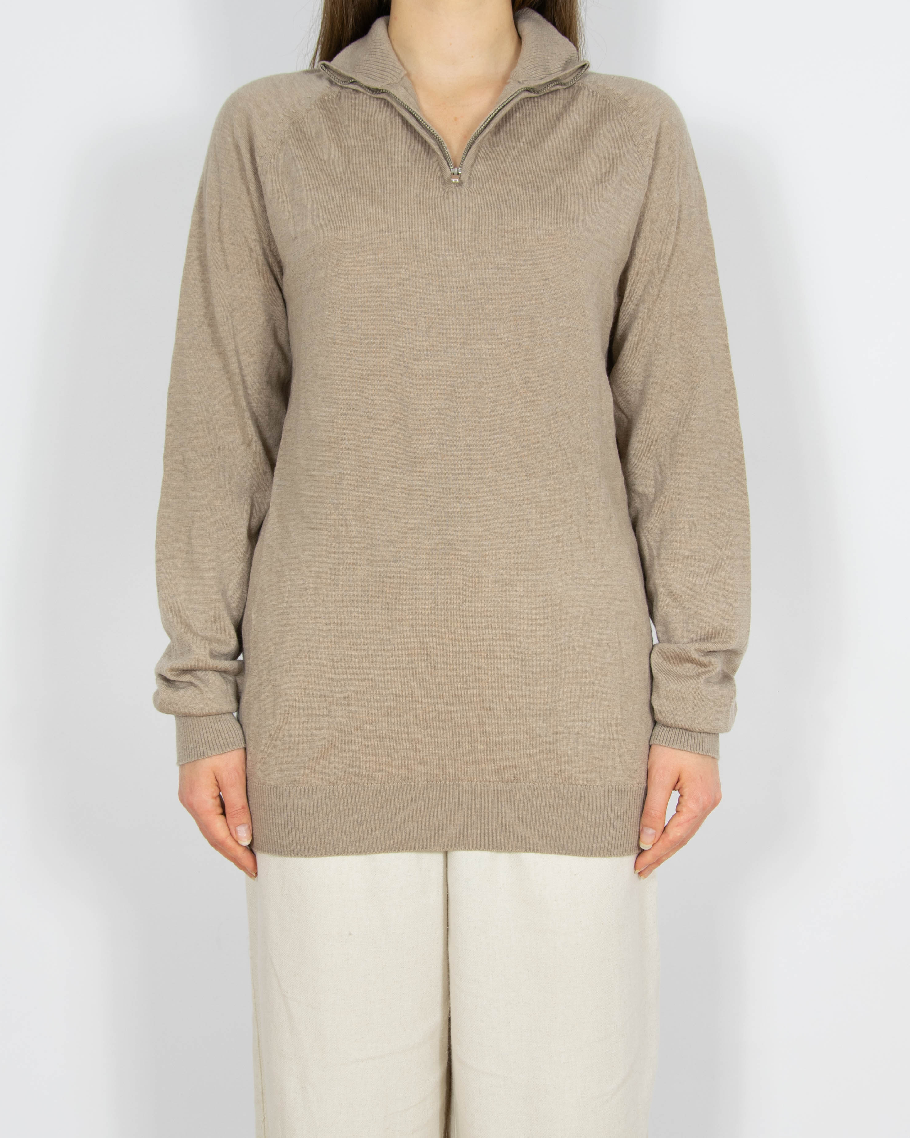 Beżowy welniany (merino) zapinany sweter Dressmann - M