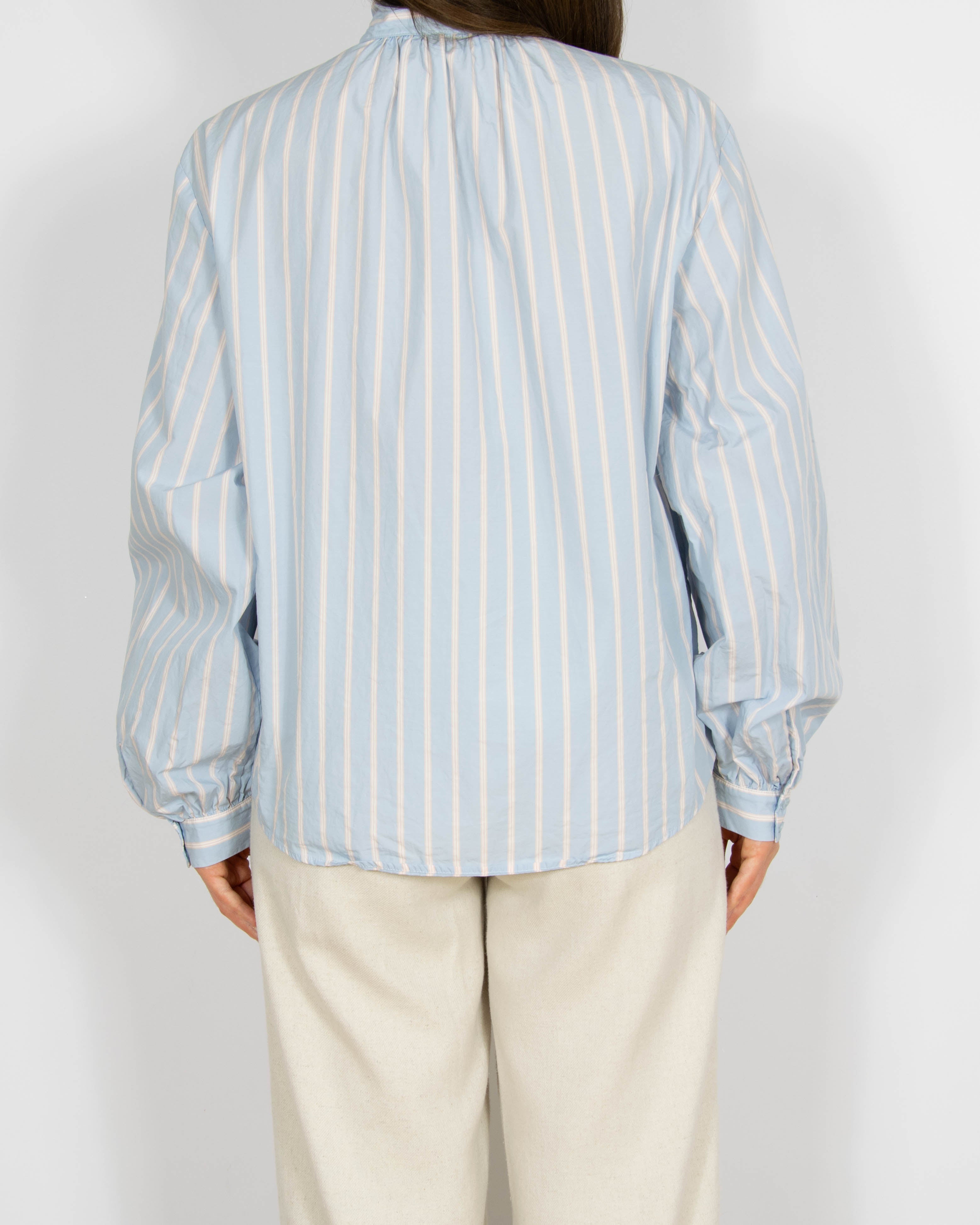 Błękitna bawełniana koszula w paski z wiązaną kokardą & other stories - S