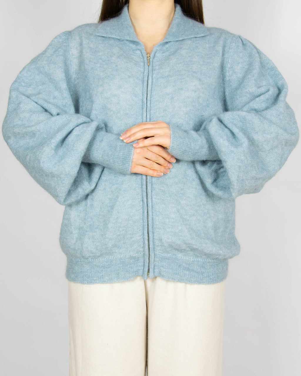 Błękitna wełniana (moher + wełna) bluza CLAIRE
