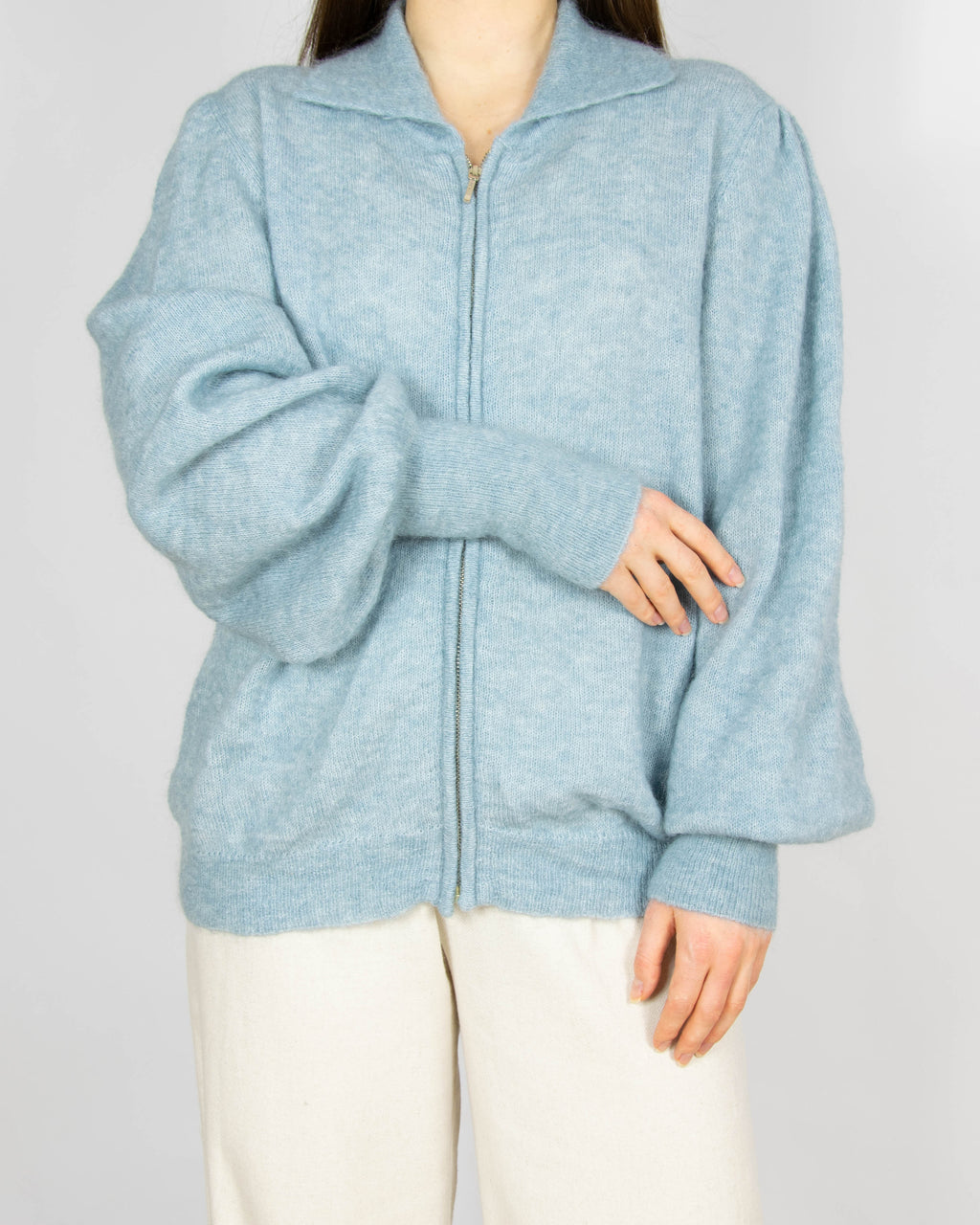 Błękitna wełniana (moher + wełna) bluza CLAIRE - XL/XXL