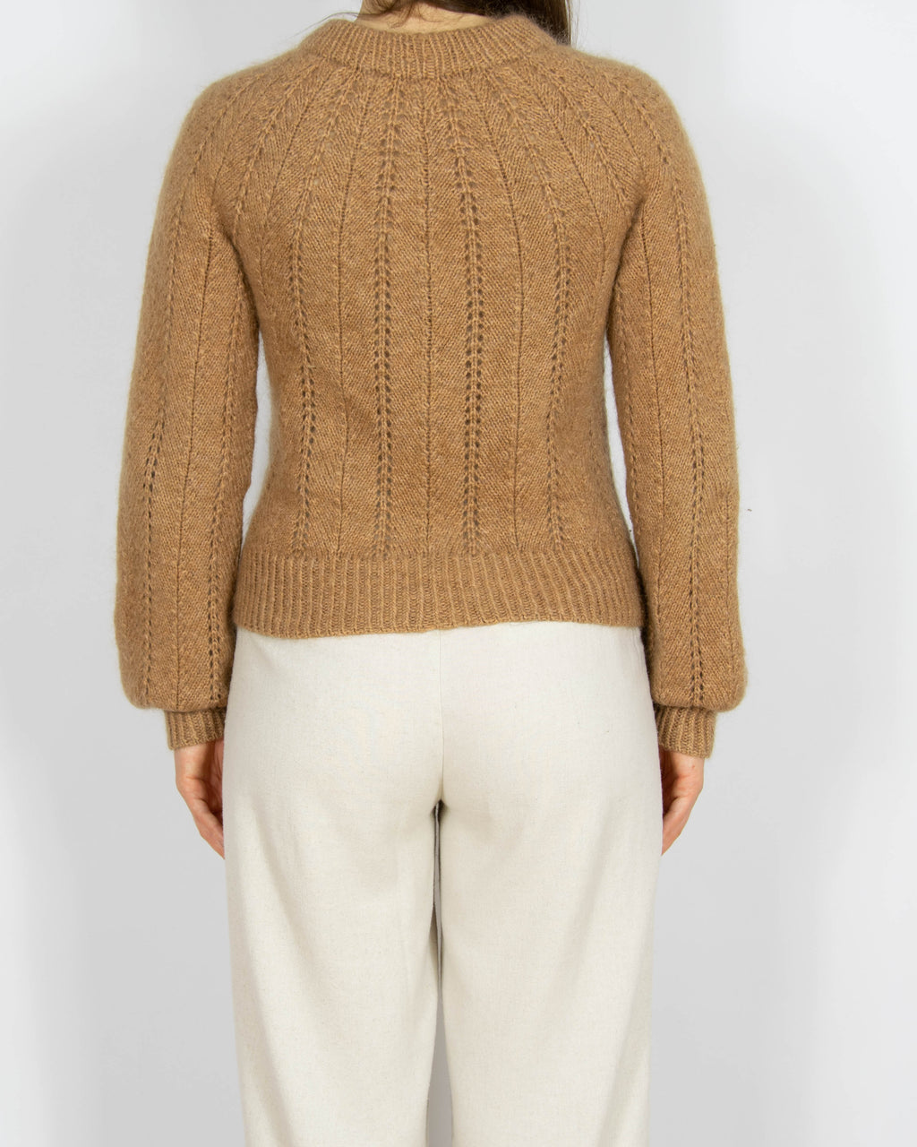 Brązowy wełniany moherowy sweter Handmade - XS