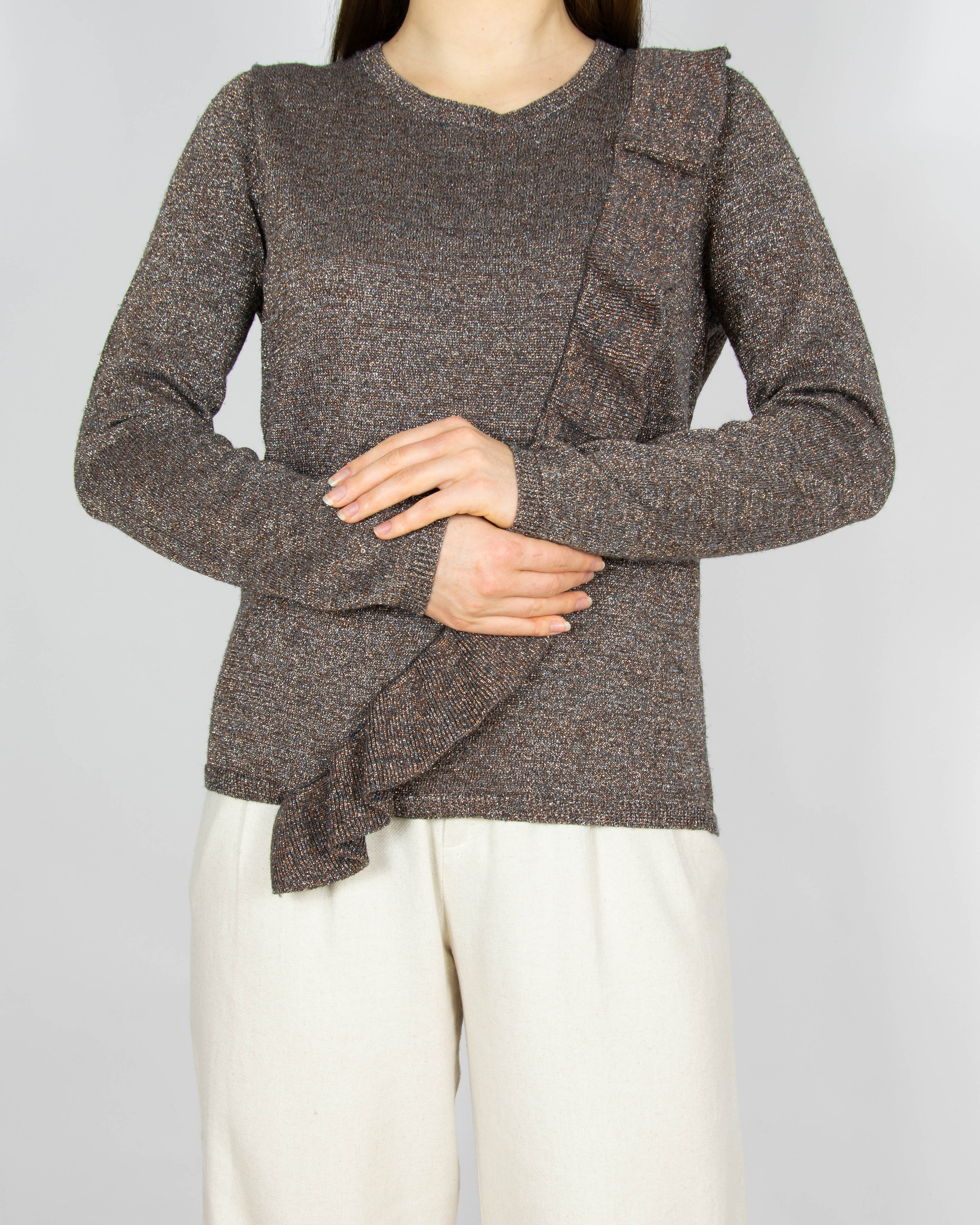 Brązowy wełniany sweter z metaliczną nicią CUSTOMMADE