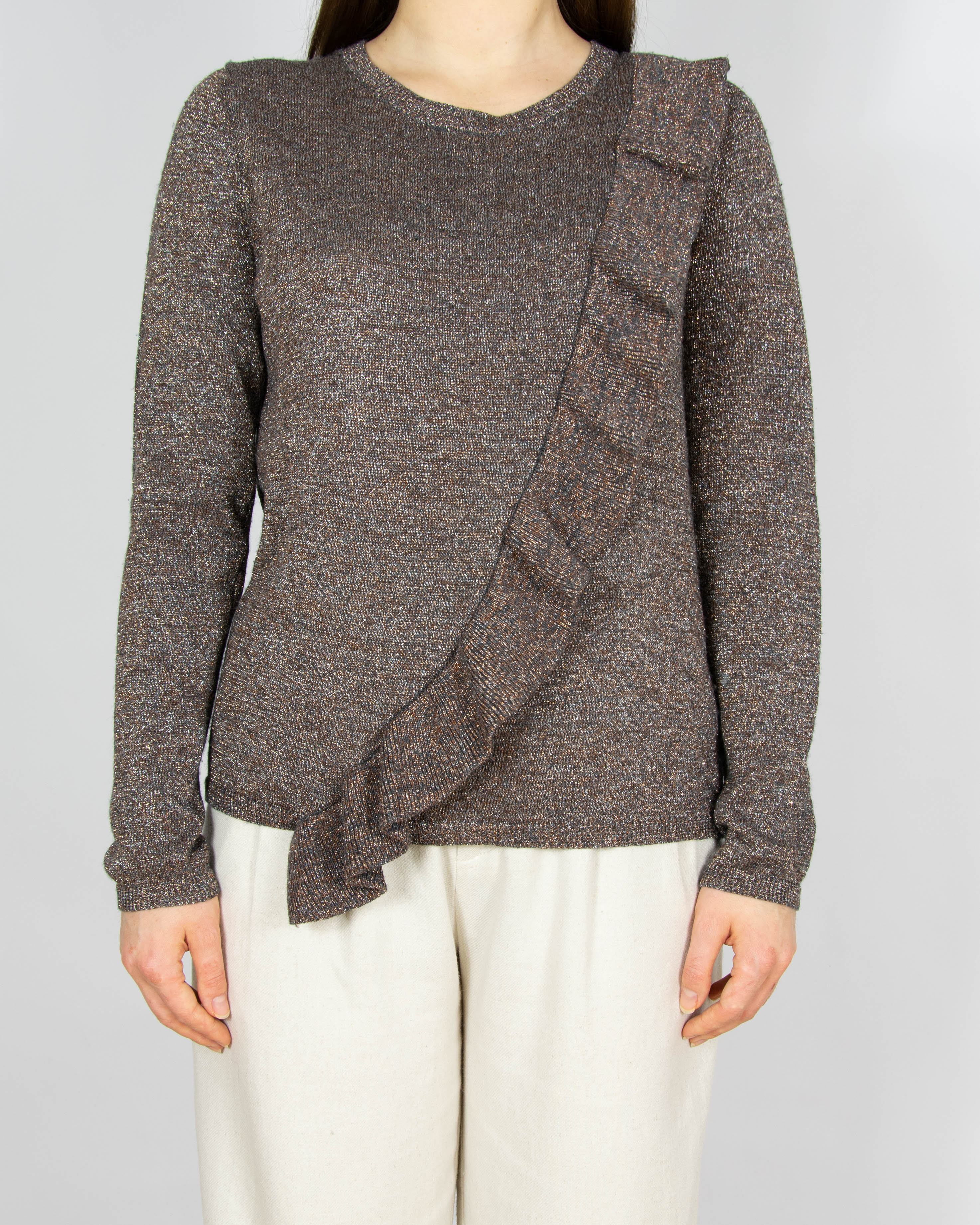 Brązowy wełniany sweter z metaliczną nicią CUSTOMMADE - S
