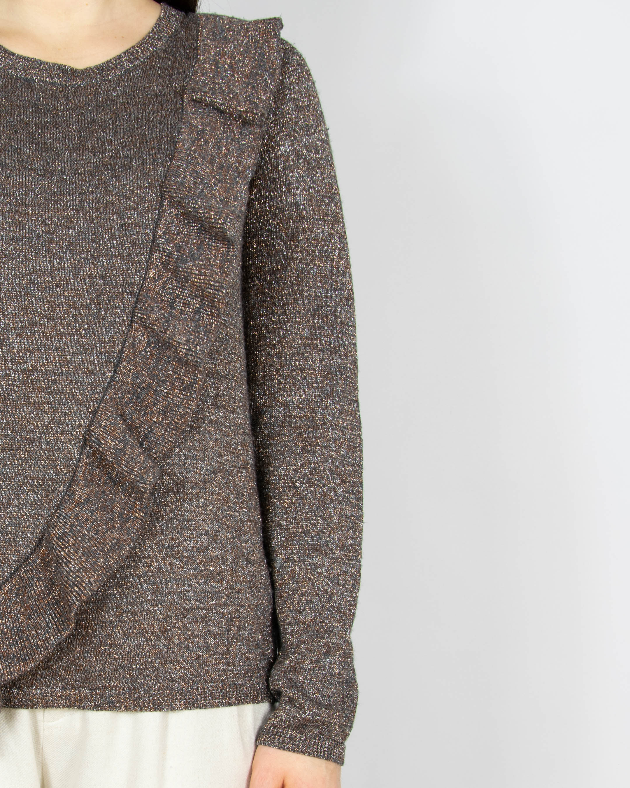 Brązowy wełniany sweter z metaliczną nicią CUSTOMMADE - S