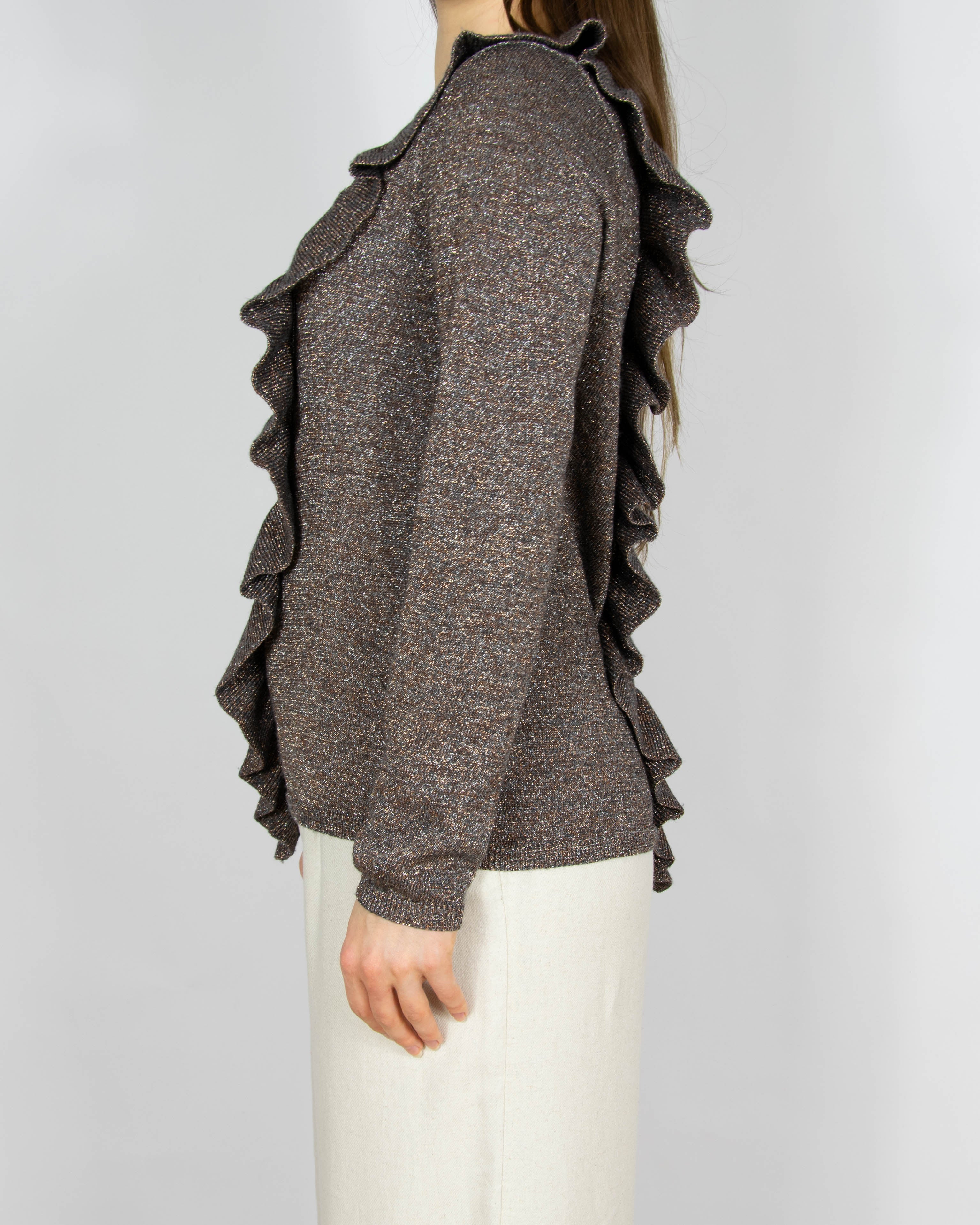 Brązowy wełniany sweter z metaliczną nicią CUSTOMMADE - S