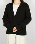 Ciemnobrązowy wełniany (merino) prążkowany kardigan DRYKORN - M/L