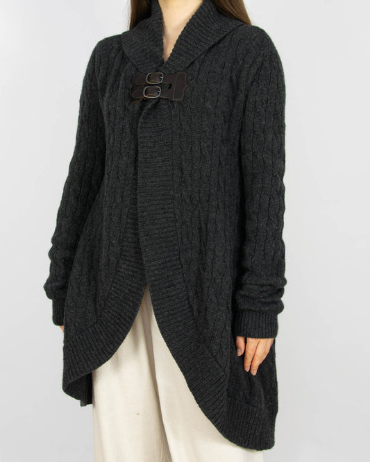 Ciemnoszary (wełna + kaszmir) kardigan z klamrą Ralph Lauren