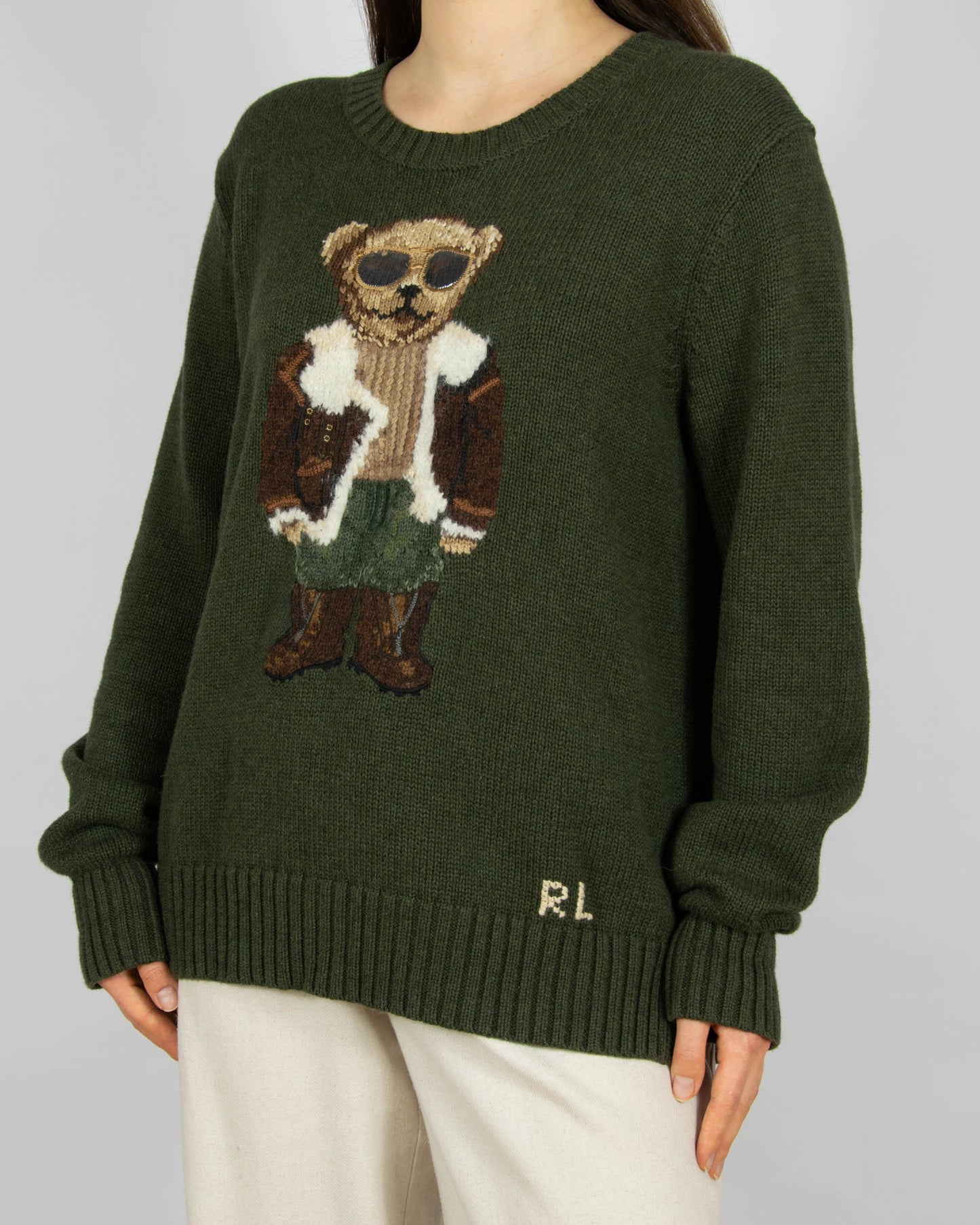 Ciemnozielony bawełniany sweter Polo Bear Ralph Lauren - L