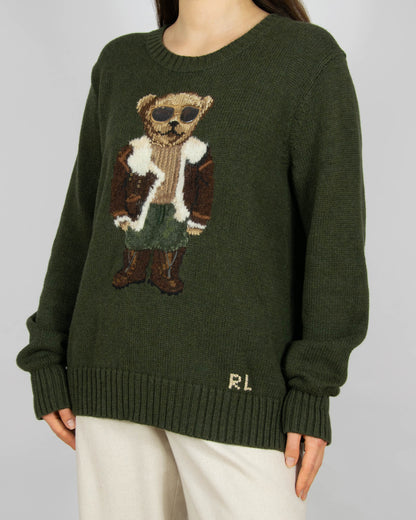 Ciemnozielony bawełniany sweter Polo Bear Ralph Lauren - L