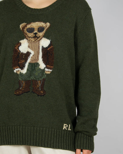 Ciemnozielony bawełniany sweter Polo Bear Ralph Lauren - L