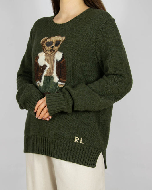 Ciemnozielony bawełniany sweter Polo Bear Ralph Lauren