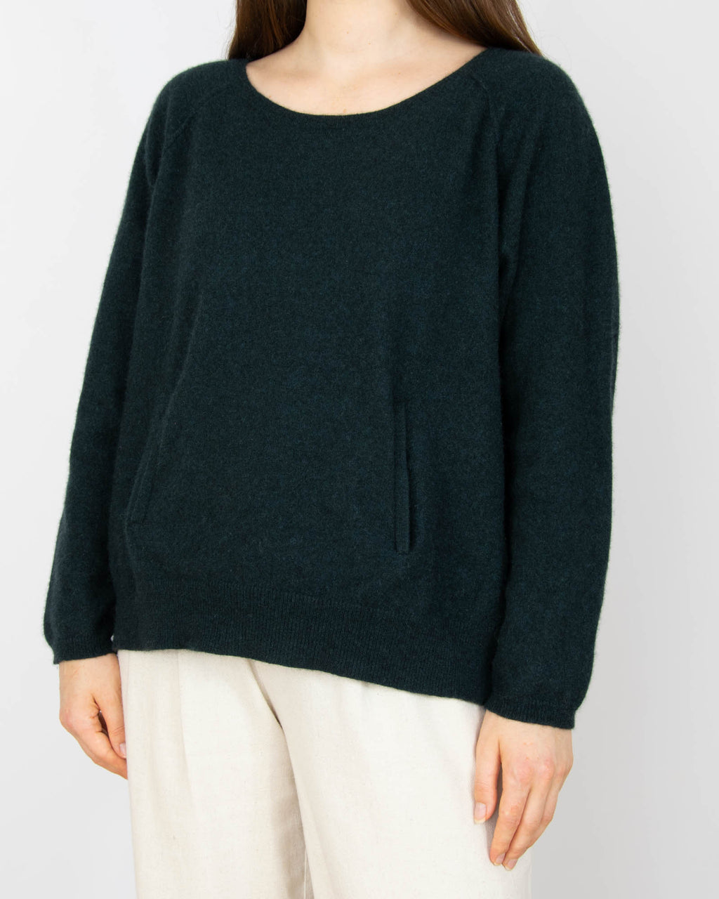 Ciemnozielony kaszmirowy sweter z kieszonką WHISTLES - M/L
