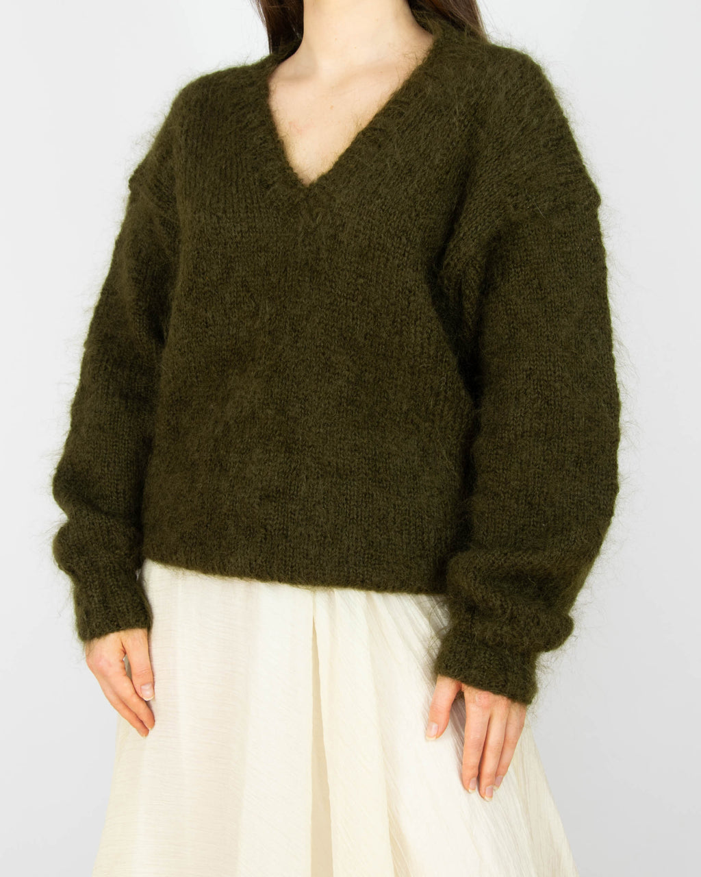 Ciemnozielony moherowy sweter handmade