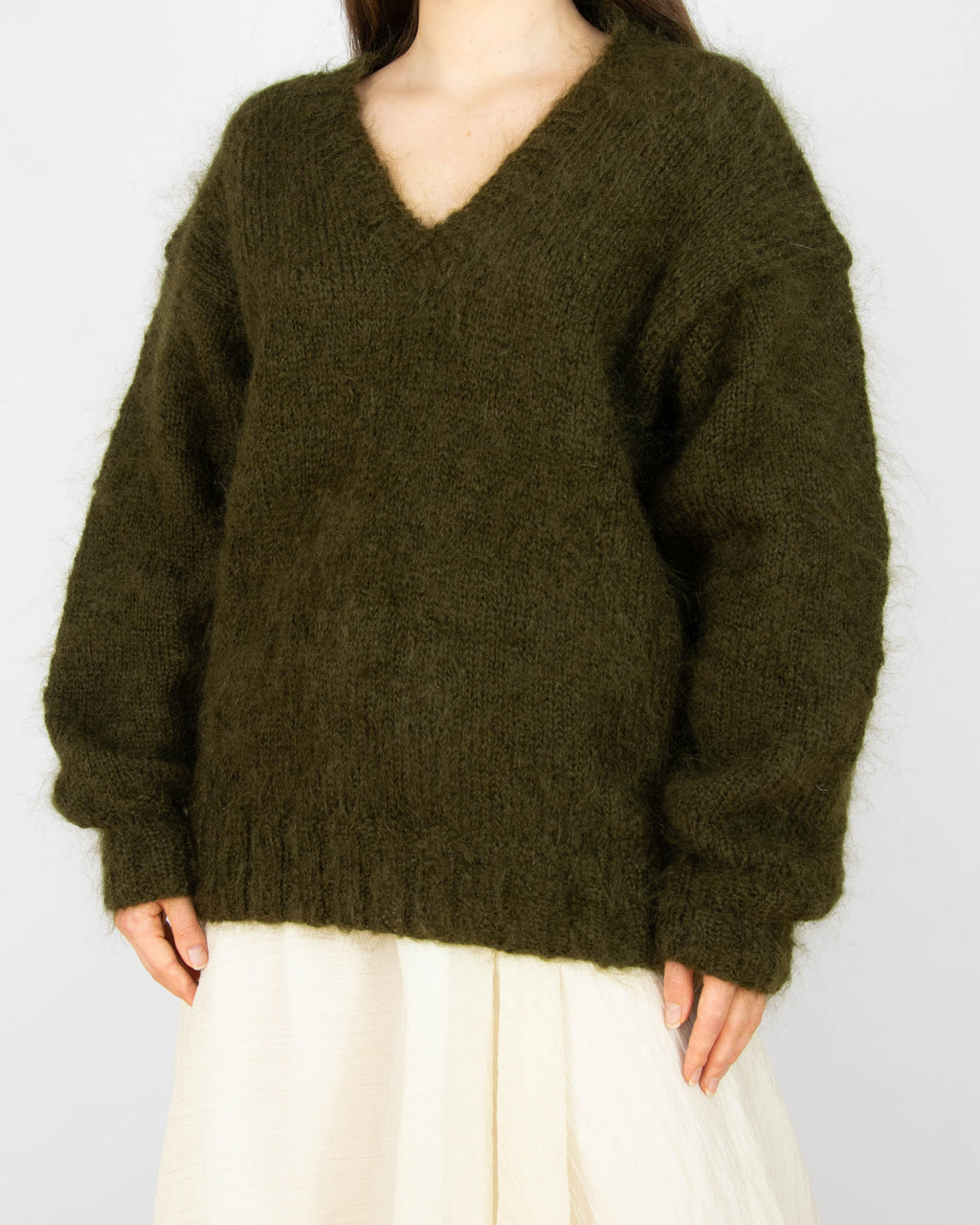 Ciemnozielony moherowy sweter handmade