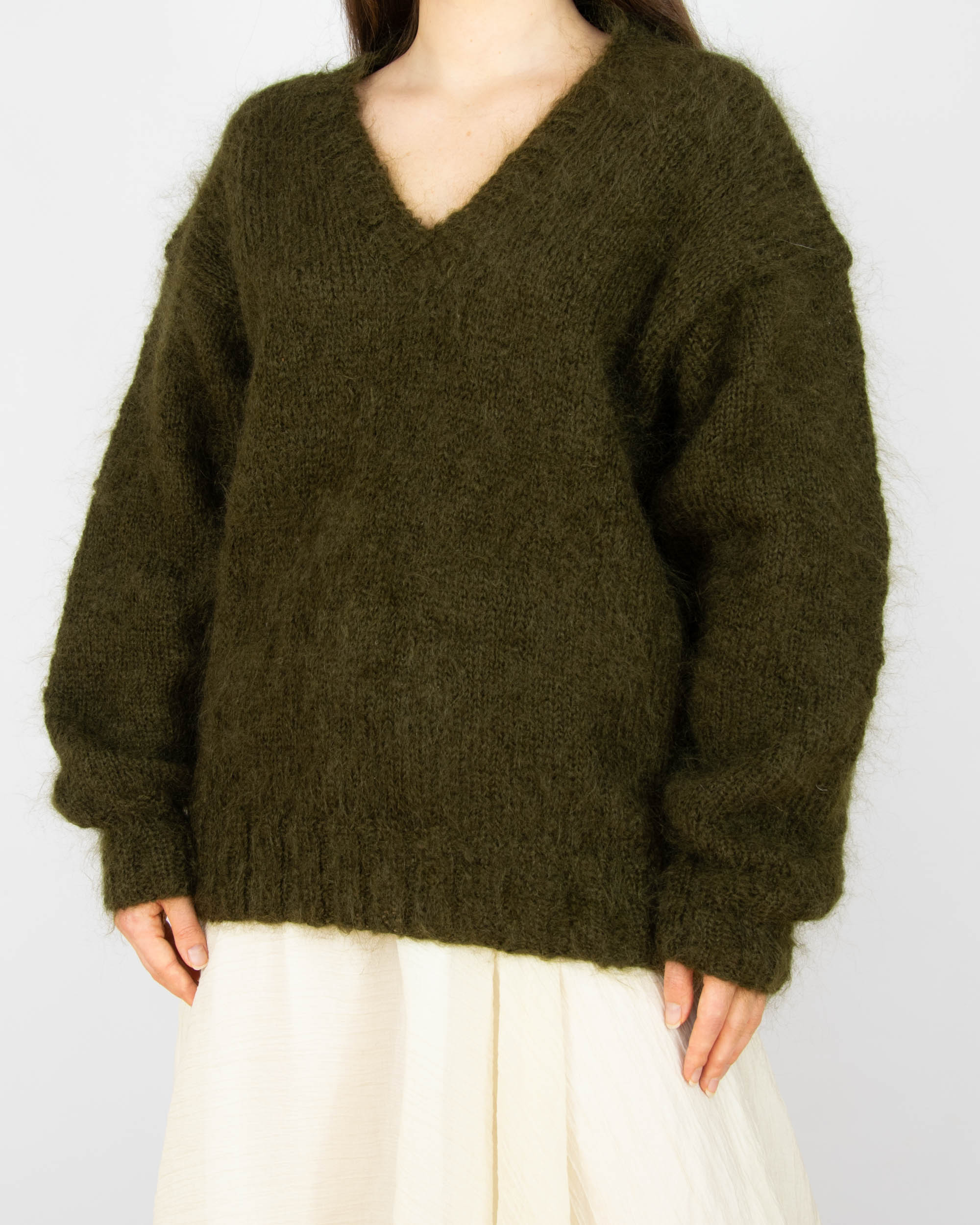 Ciemnozielony moherowy sweter handmade
