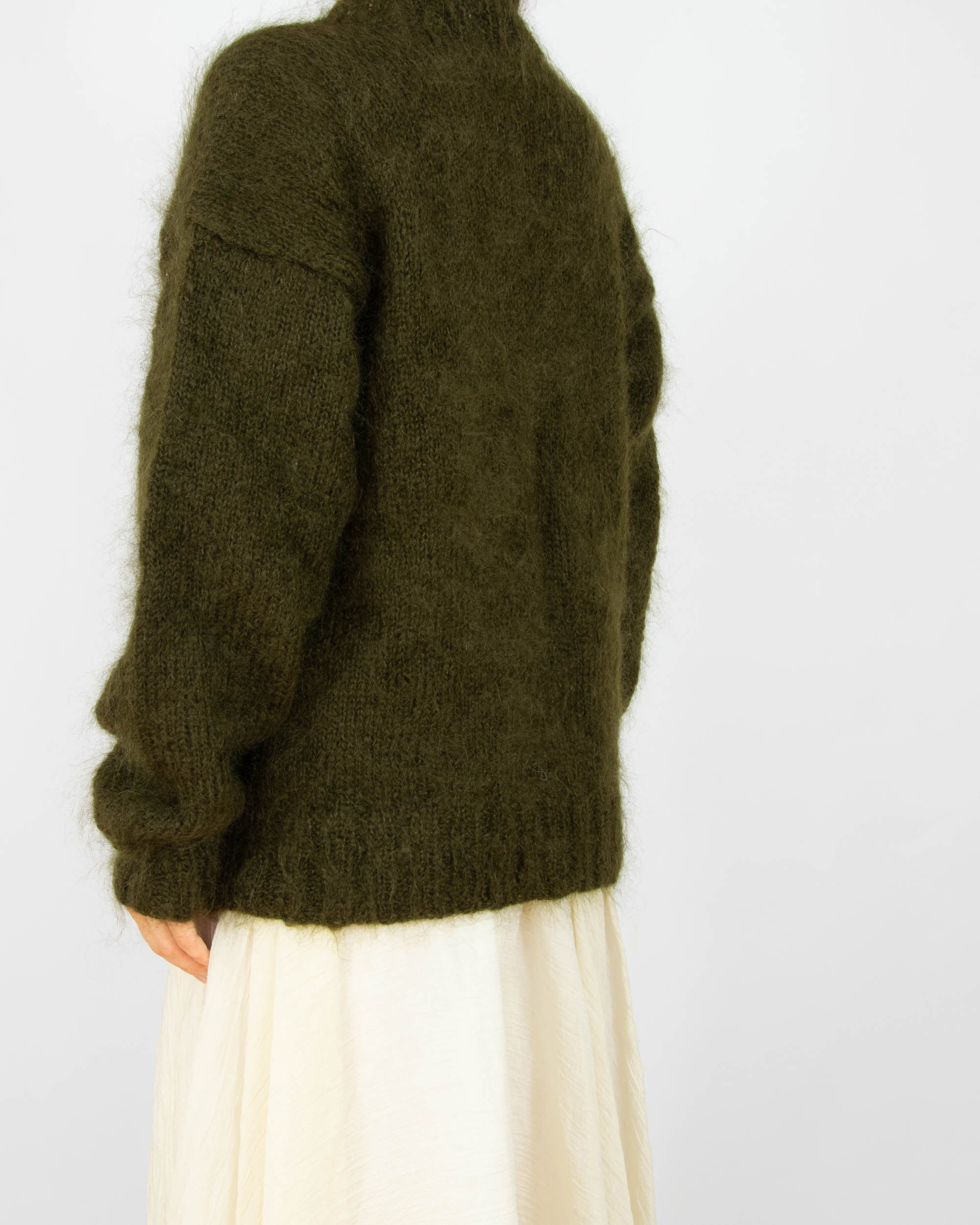Ciemnozielony moherowy sweter handmade