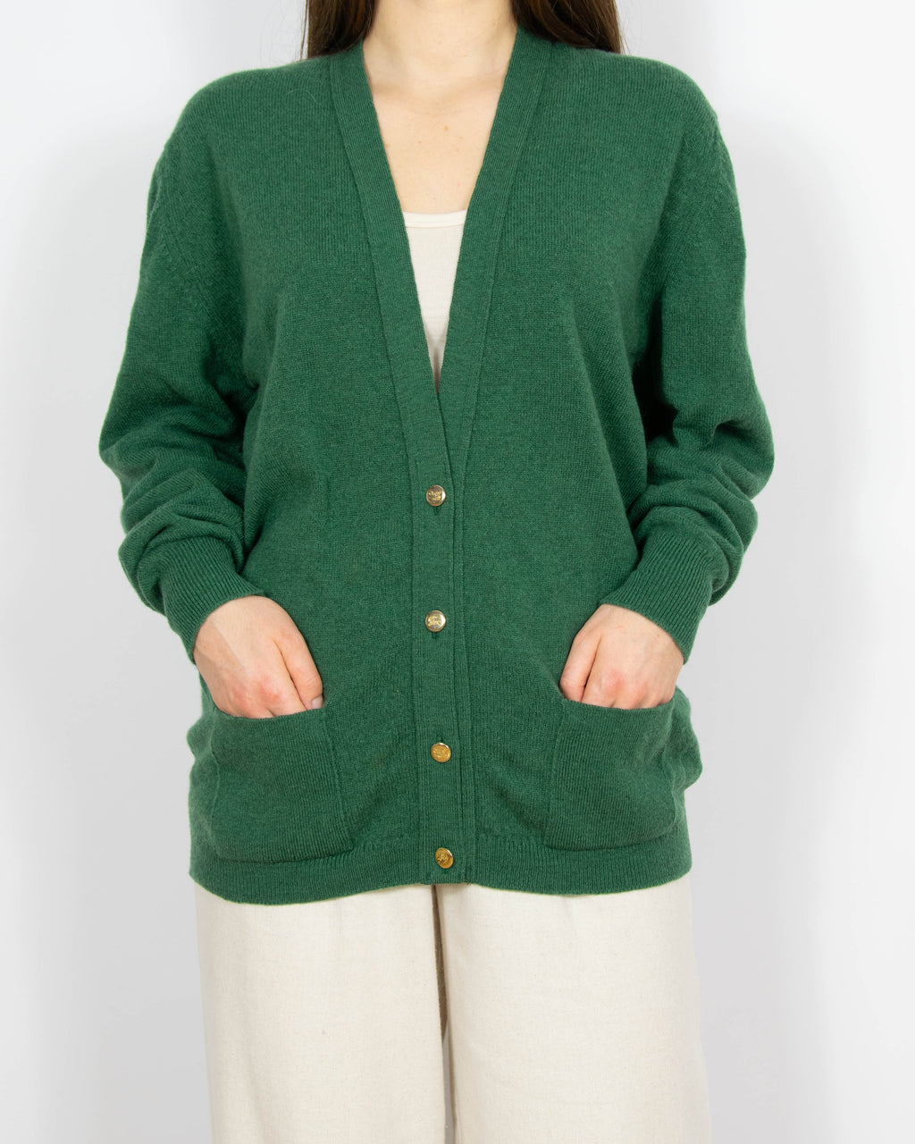 Ciemnozielony wełniany (wełna jagnięca) kardigan Burrberys - M