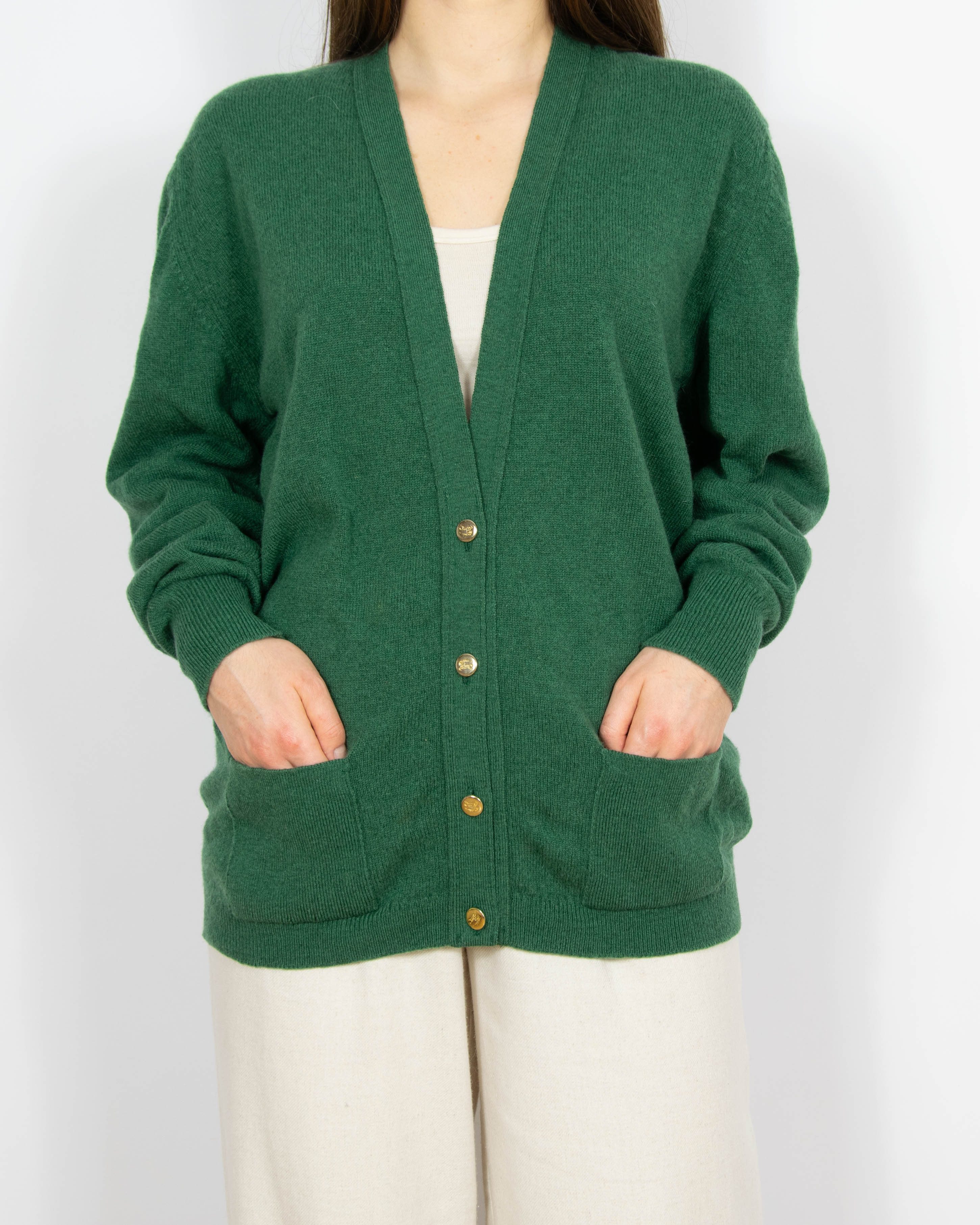 Ciemnozielony wełniany (wełna jagnięca) kardigan Burrberys - M