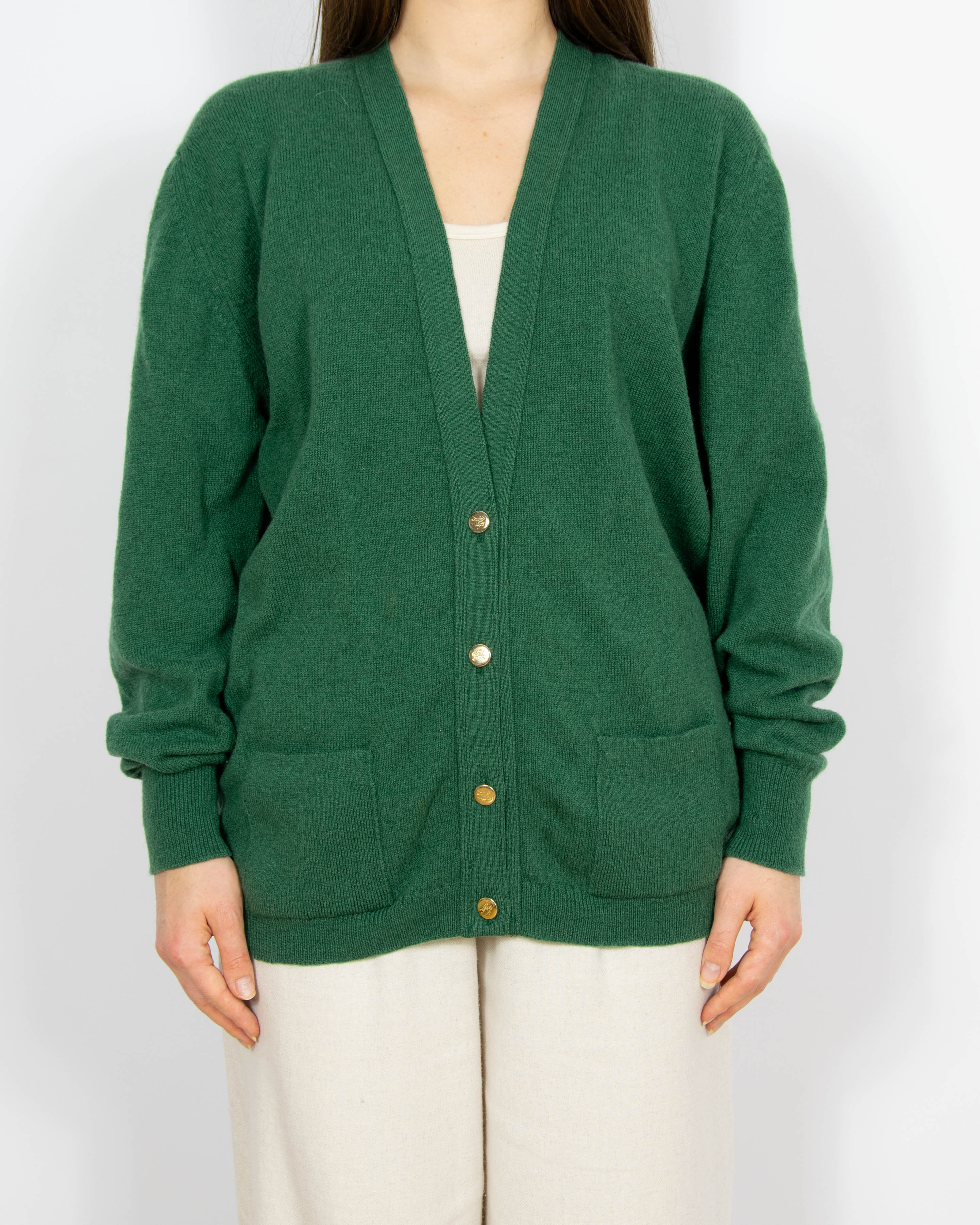 Ciemnozielony wełniany (wełna jagnięca) kardigan Burrberys - M