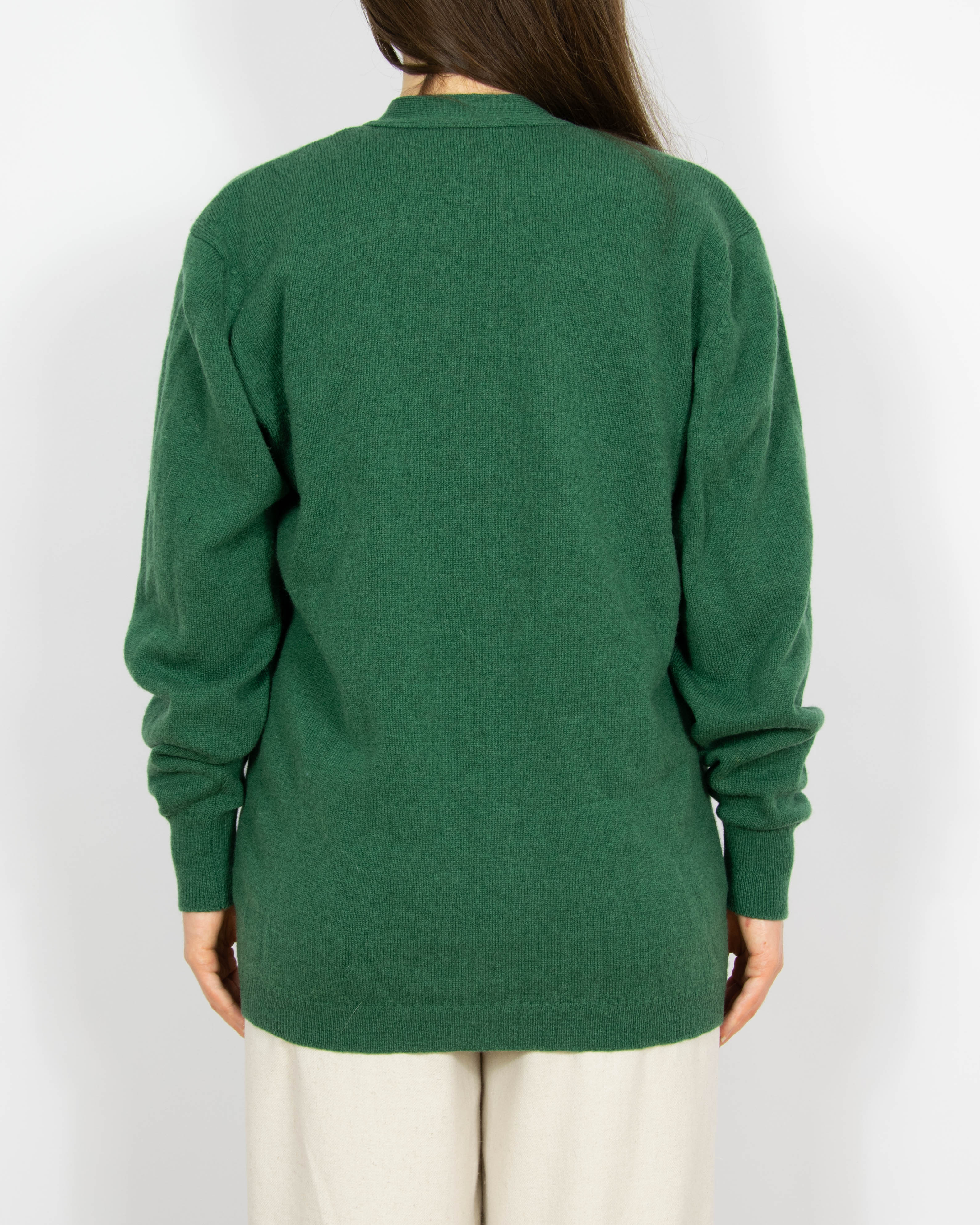 Ciemnozielony wełniany (wełna jagnięca) kardigan Burrberys - M