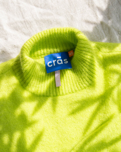 Limonkowy (kid moher + wełna) sweter z golfem CRAS - L