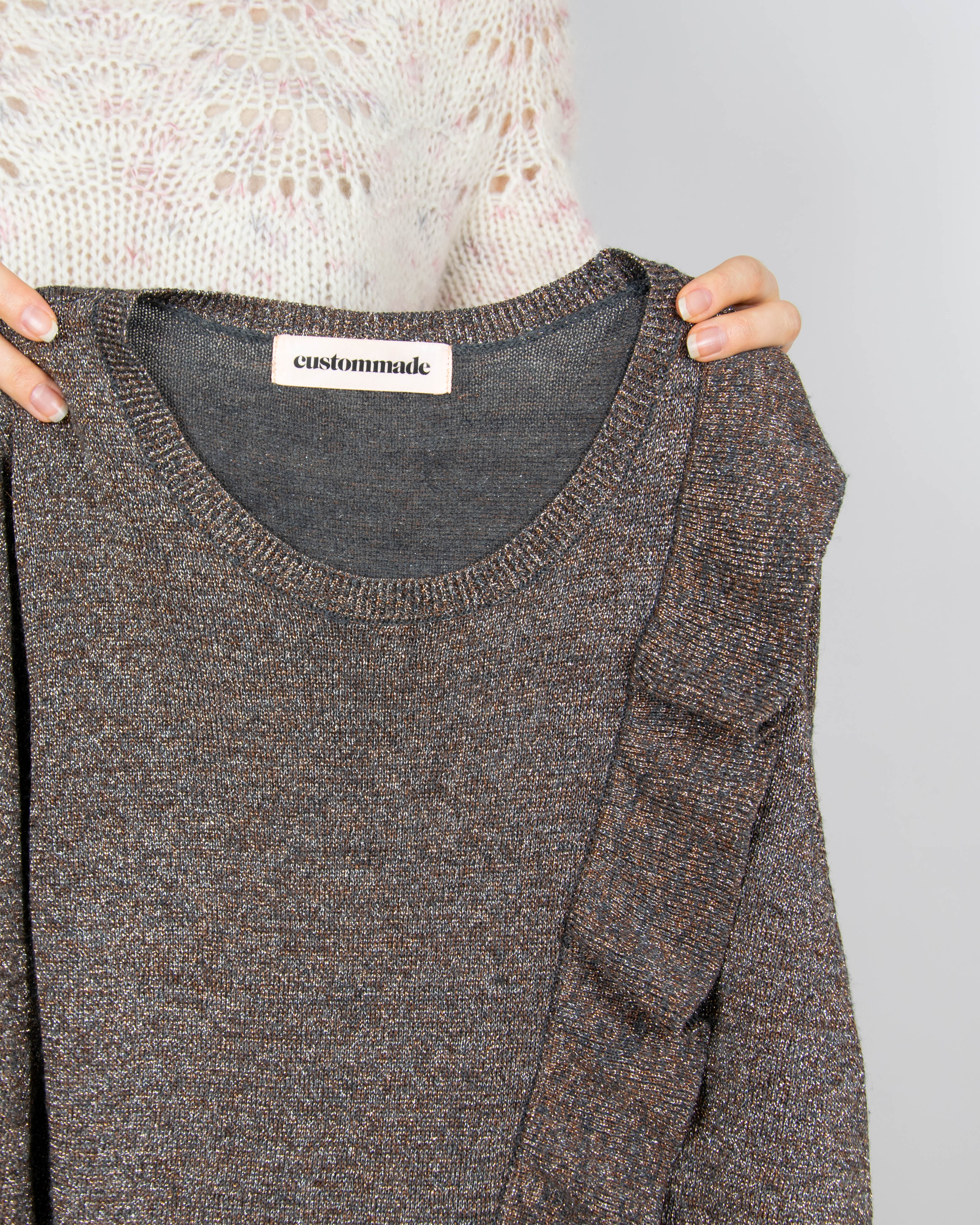 Brązowy wełniany sweter z metaliczną nicią CUSTOMMADE - S