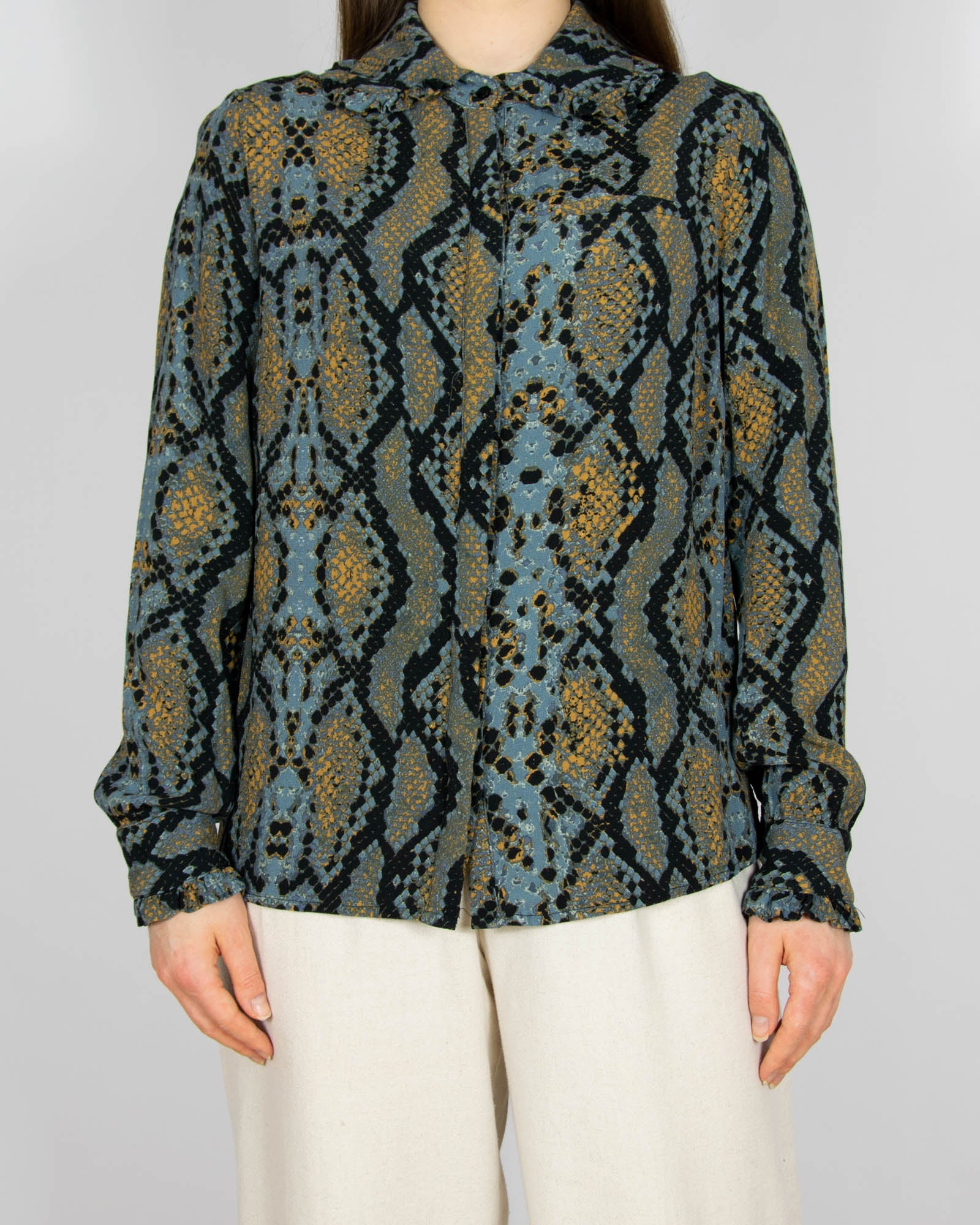 Niebiesko czarna wiskozowa koszula w wężowy print - S