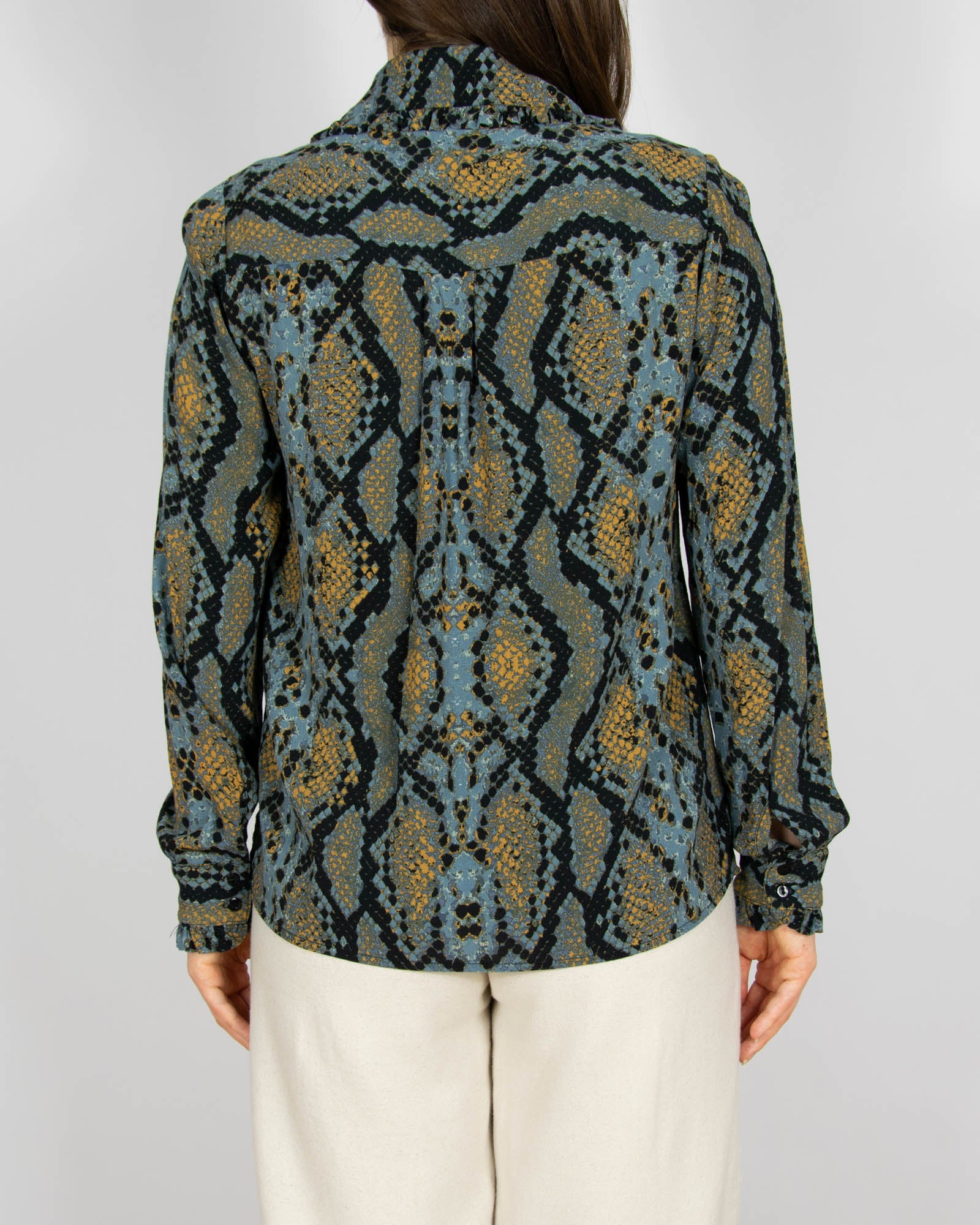 Niebiesko czarna wiskozowa koszula w wężowy print - S