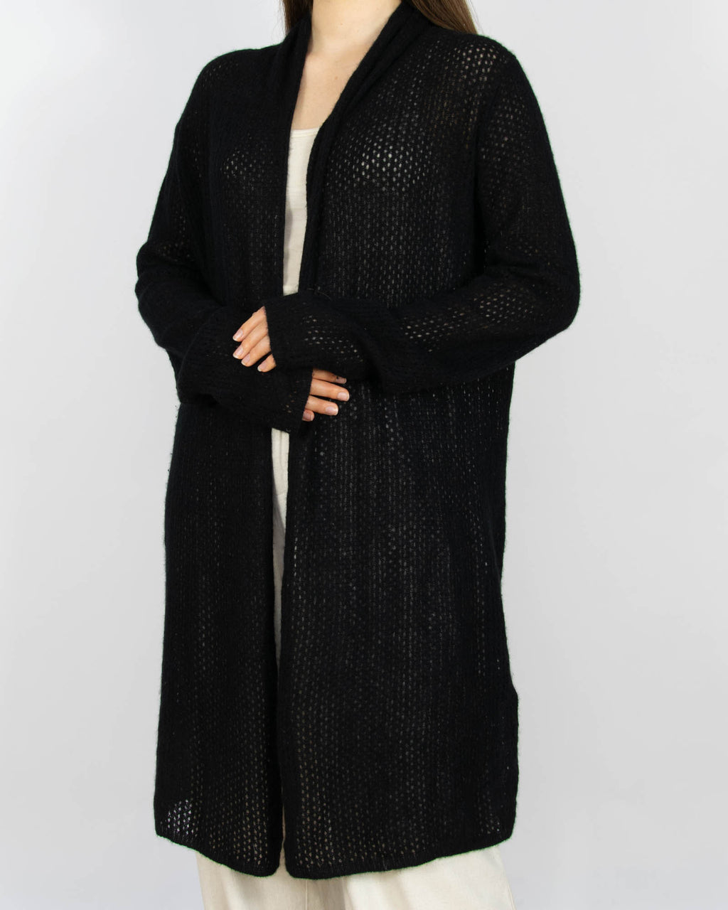 Czarny kaszmirowy długi kardigan Simply Cashmere - XL
