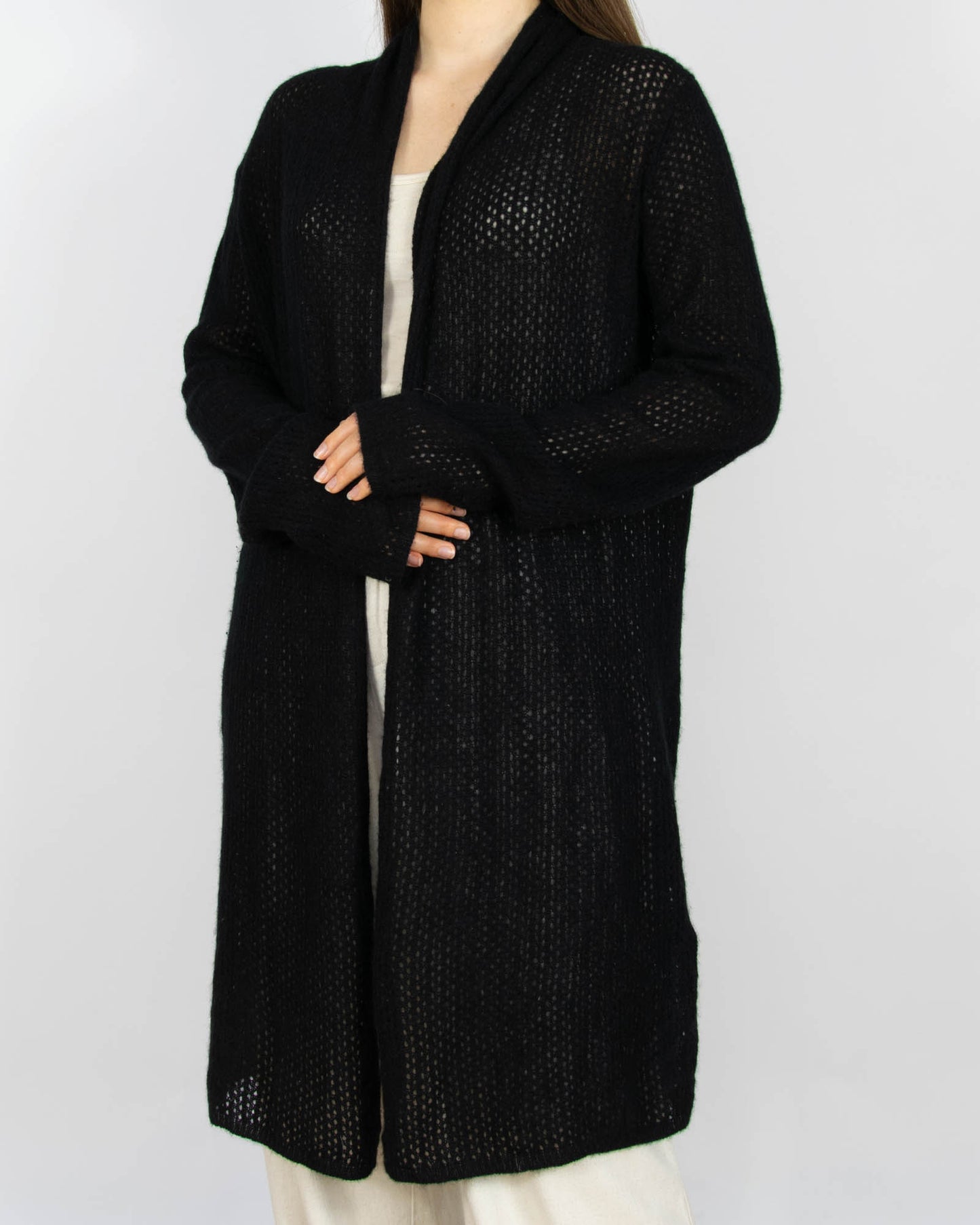 Czarny kaszmirowy długi kardigan Simply Cashmere - XL