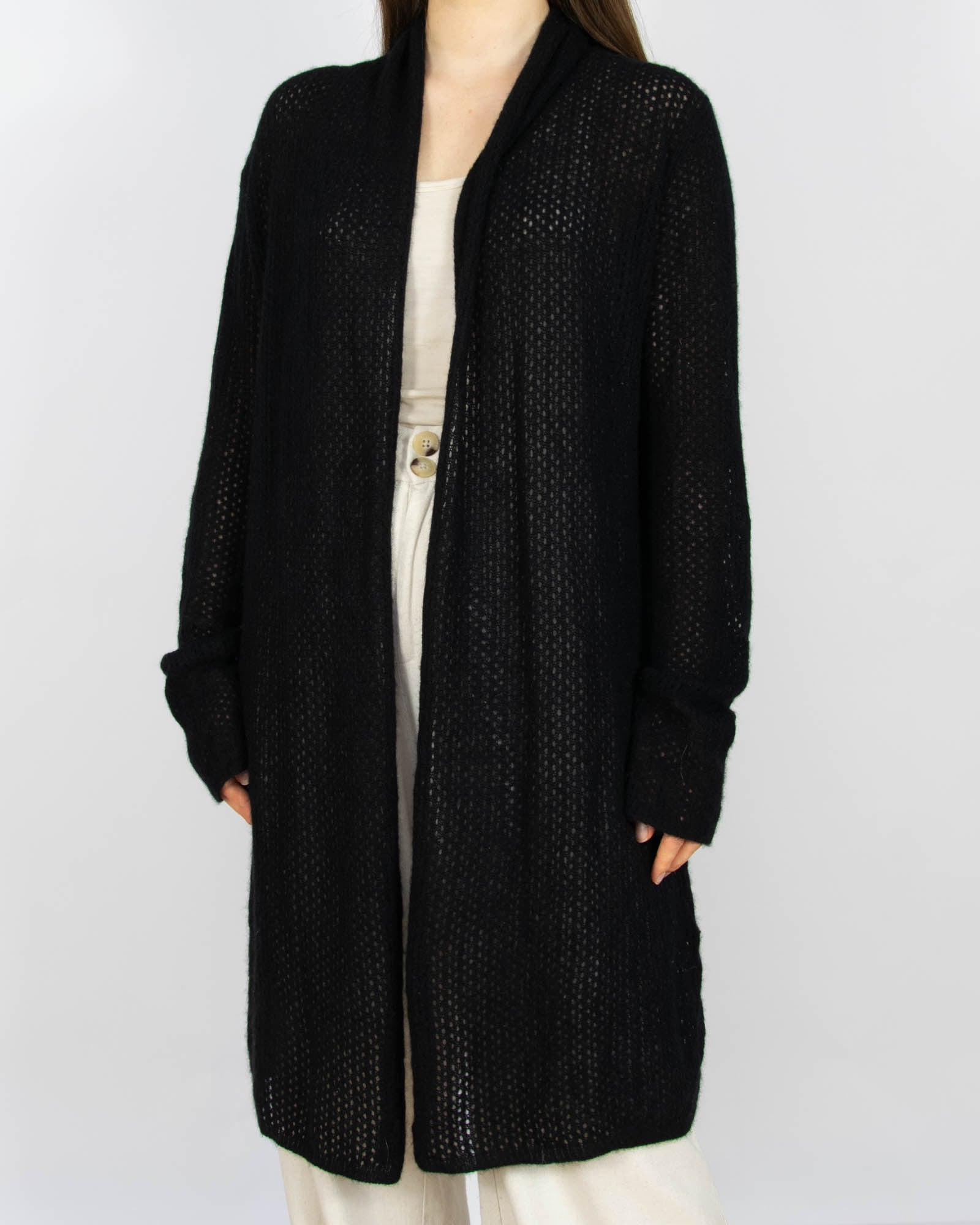 Czarny kaszmirowy długi kardigan Simply Cashmere