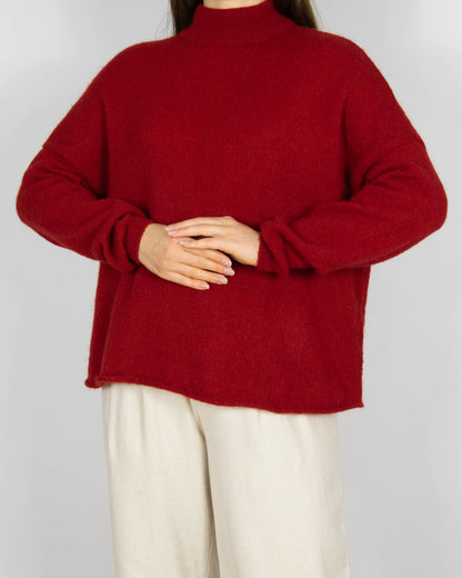 Czerwony (wełna + moher) sweter z golfem Tiger of Sweden