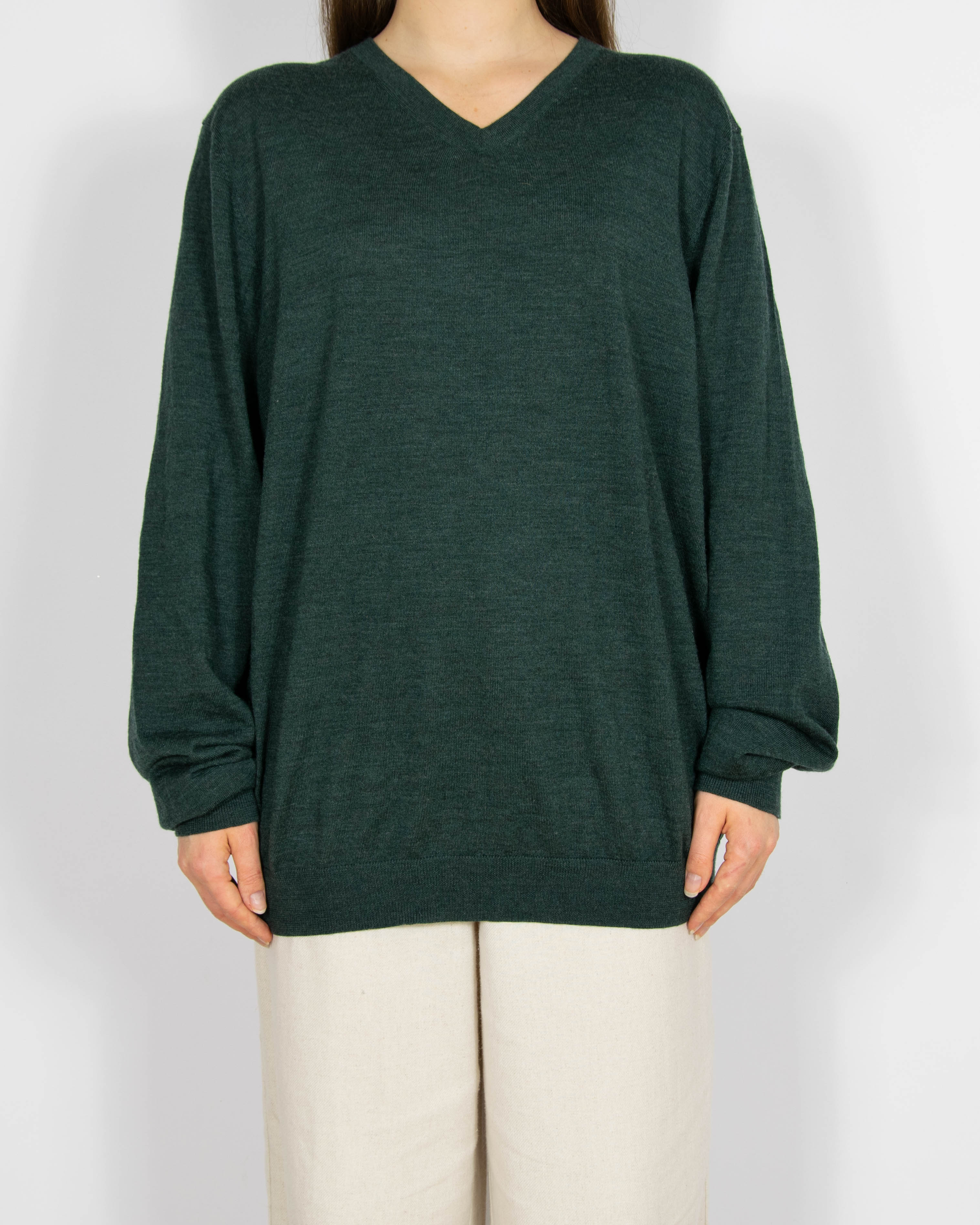 Ciemnozielony wełniany (merino) sweter M&S - L