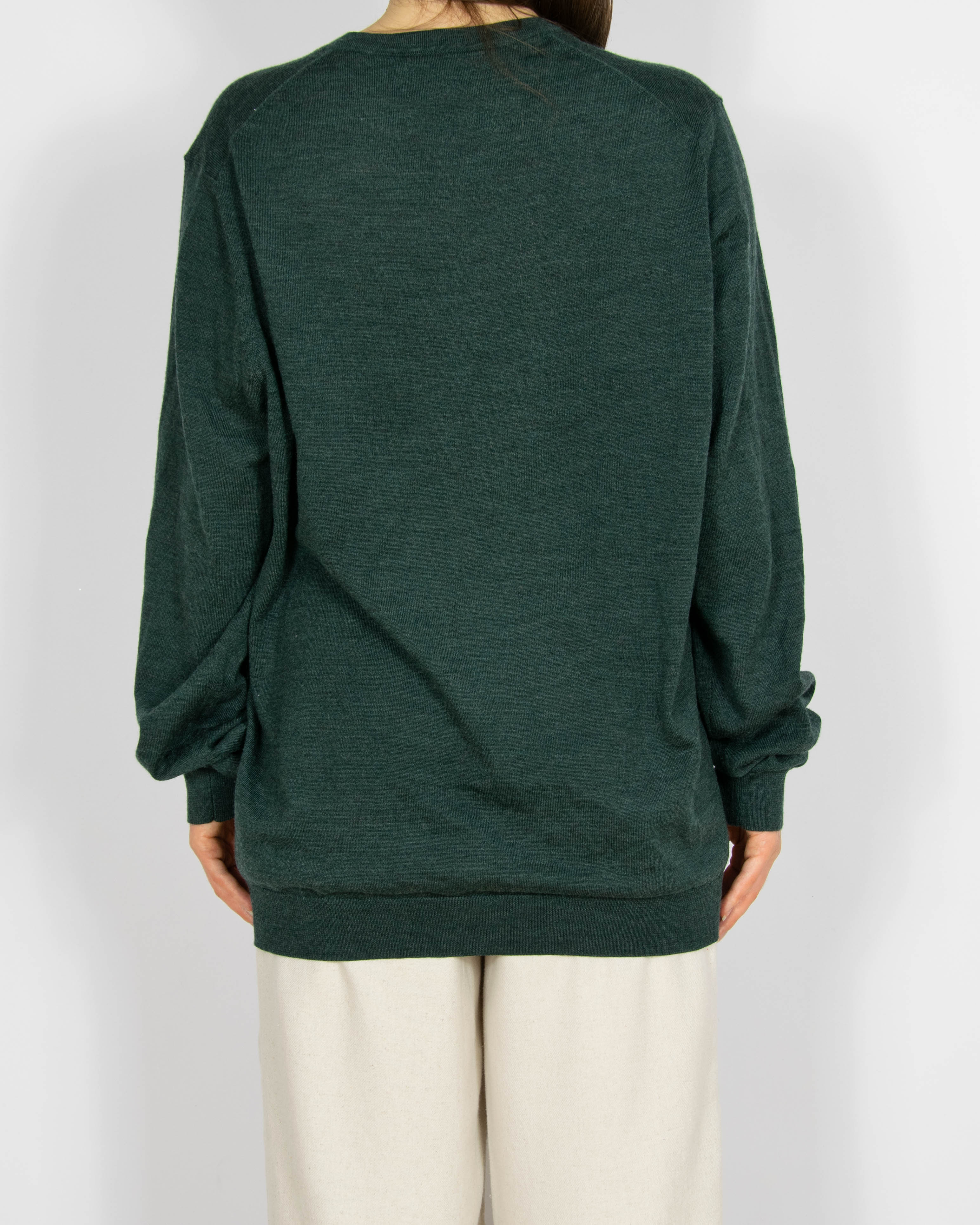 Ciemnozielony wełniany (merino) sweter M&S - L