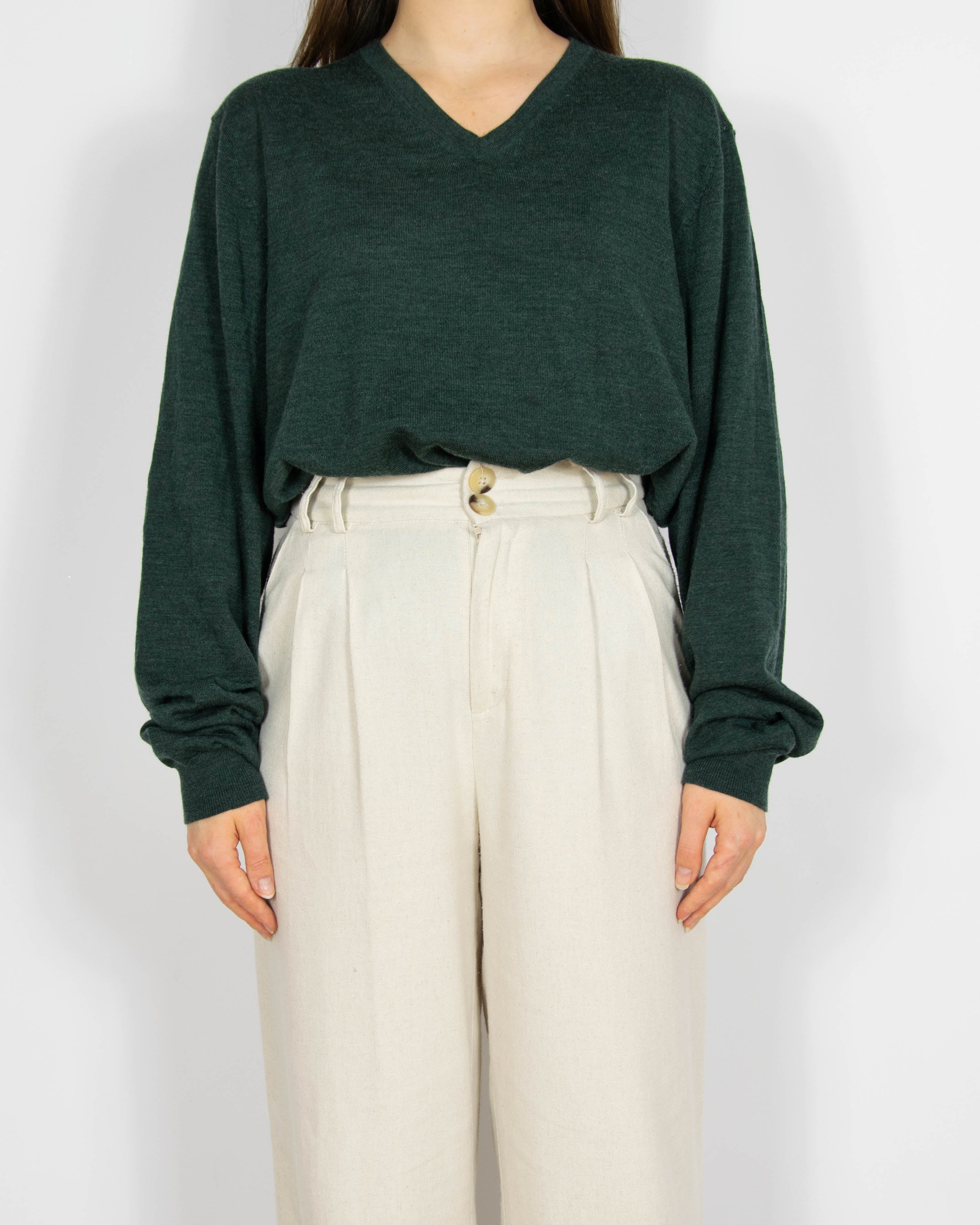 Ciemnozielony wełniany (merino) sweter M&S - L