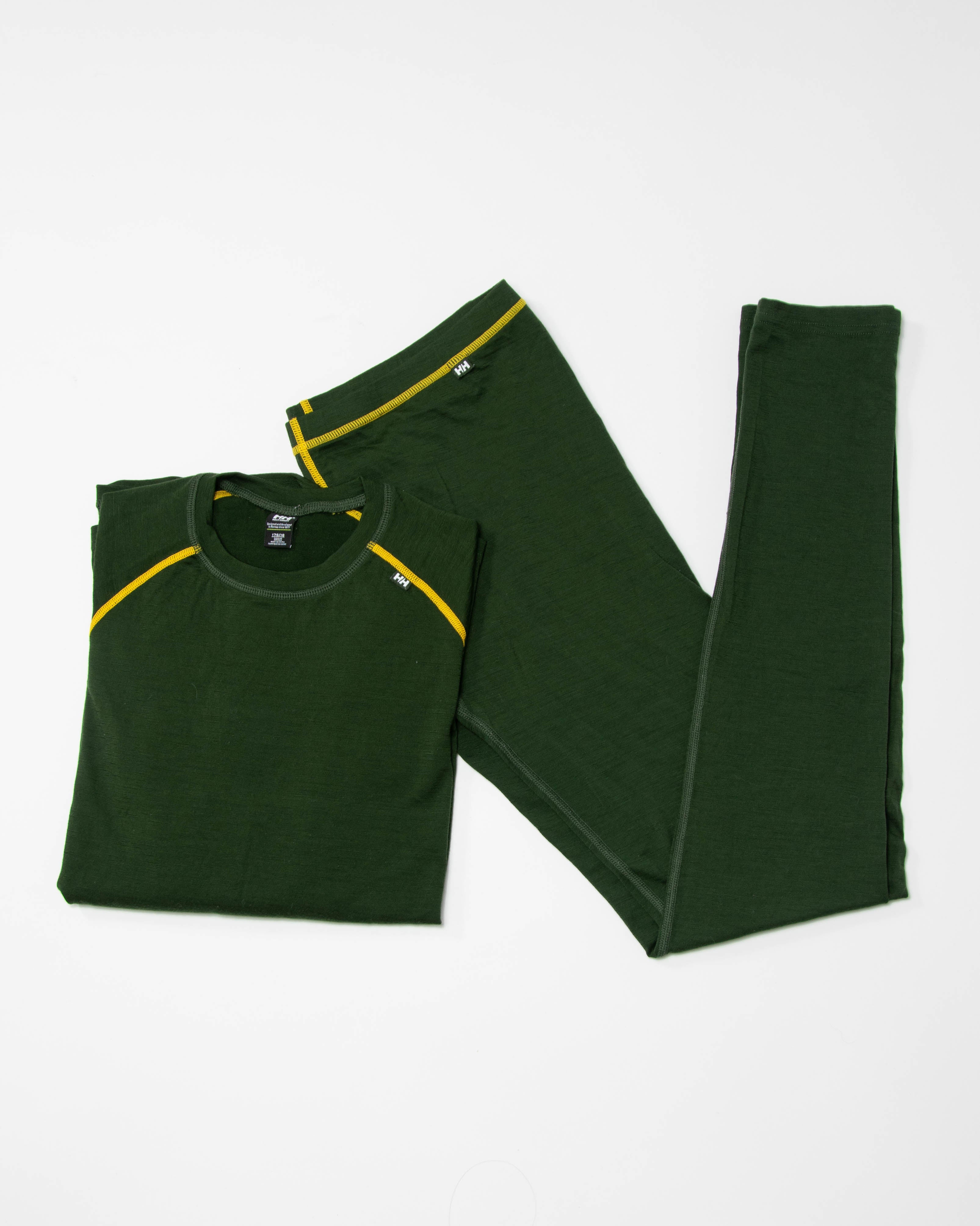 Ciemnozielony wełniany (merino) zestaw bluzka z długim rękawem i legginsy Helly Hansen - S