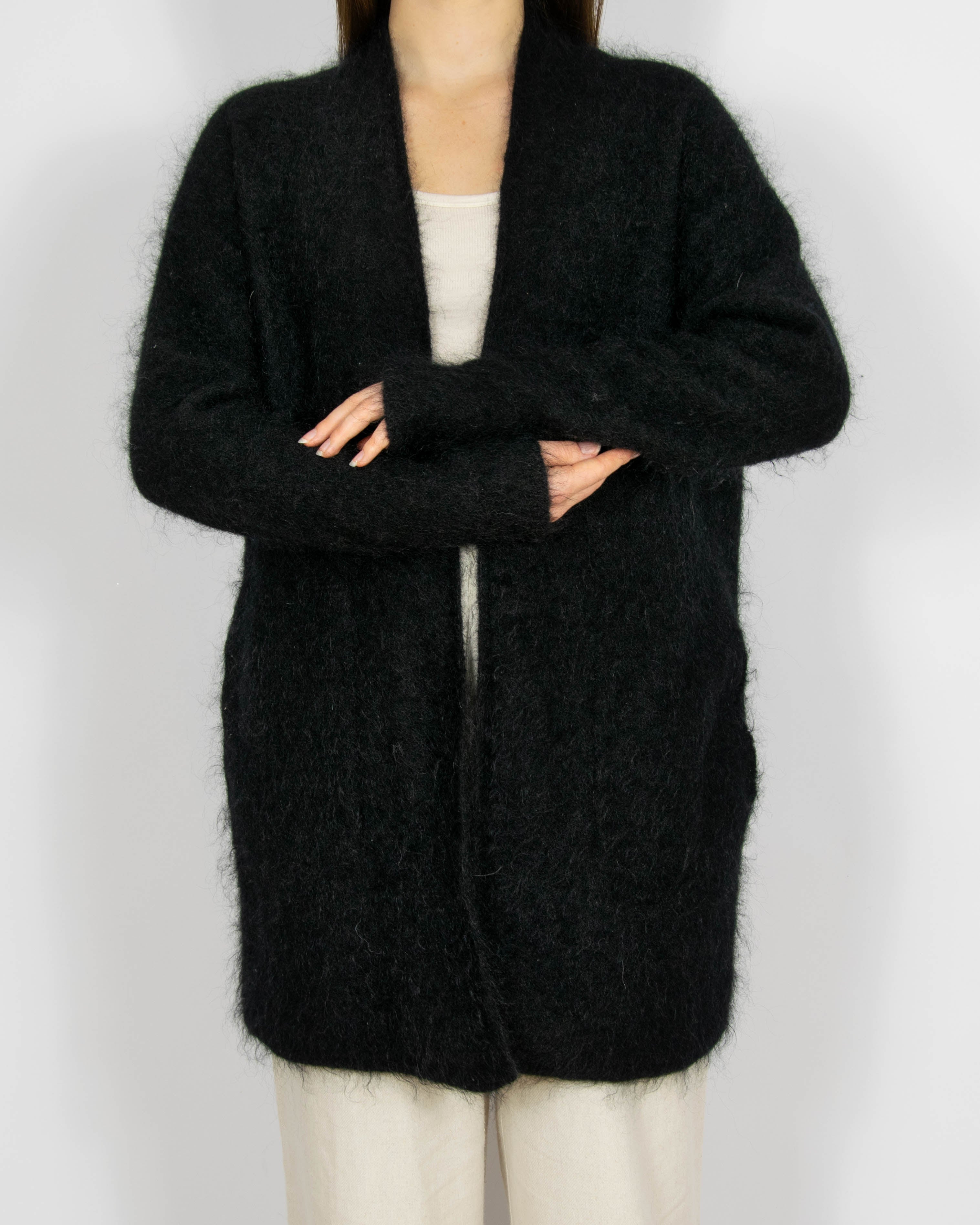 Czarny wełniany (kid moher + wełna) kardigan By Malene Birger